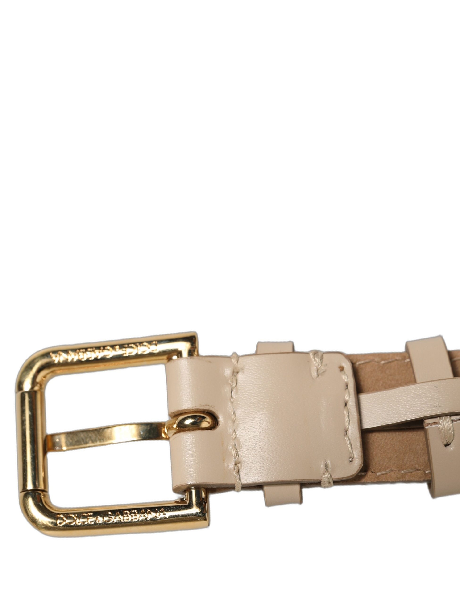 Dolce & Gabbana Beige Calfskin Leather Gold Buckle Belt Strap Bracelet - Image 6