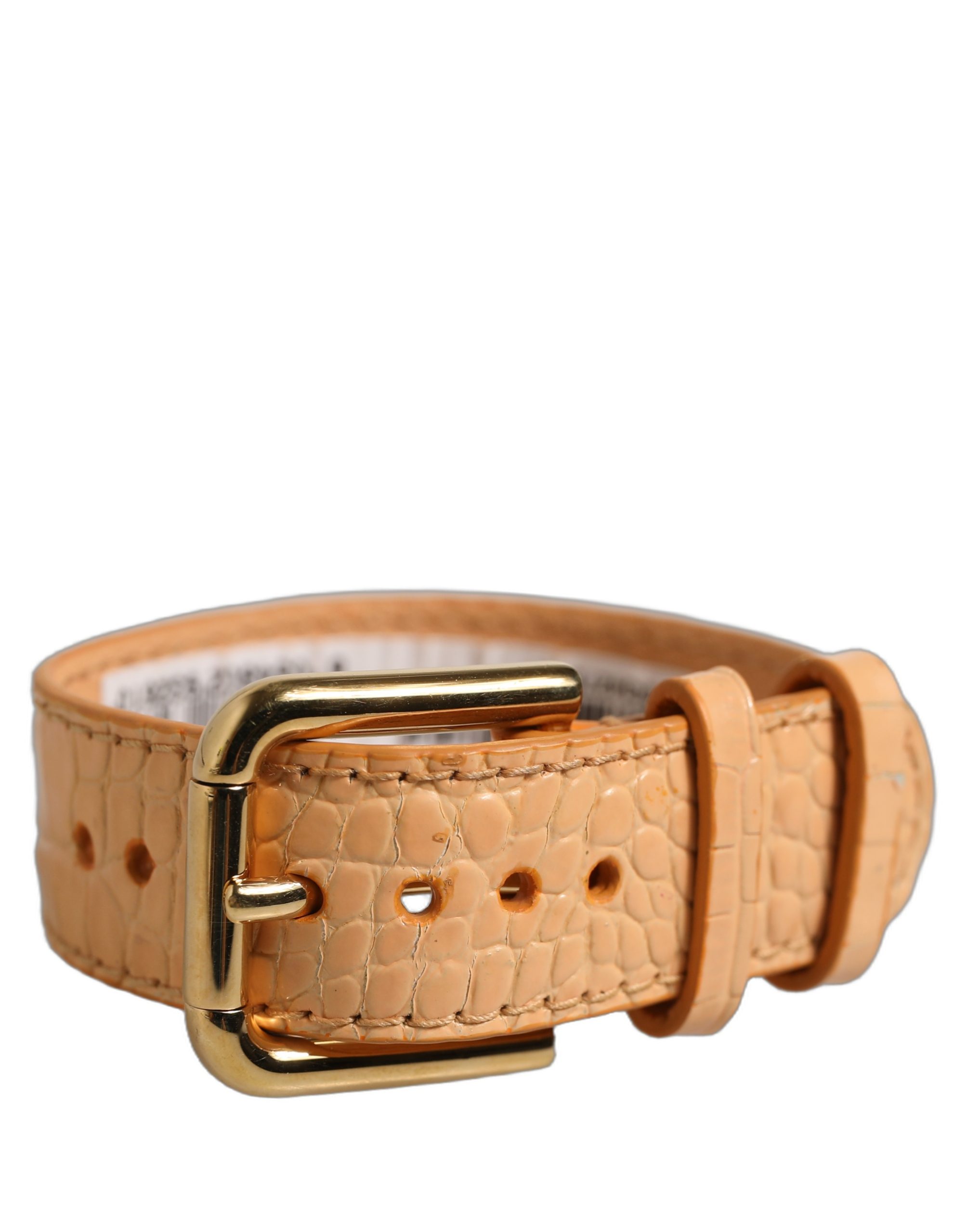 Dolce & Gabbana Beige Embossed Leather Gold Buckle Belt Strap Bracelet - Image 2