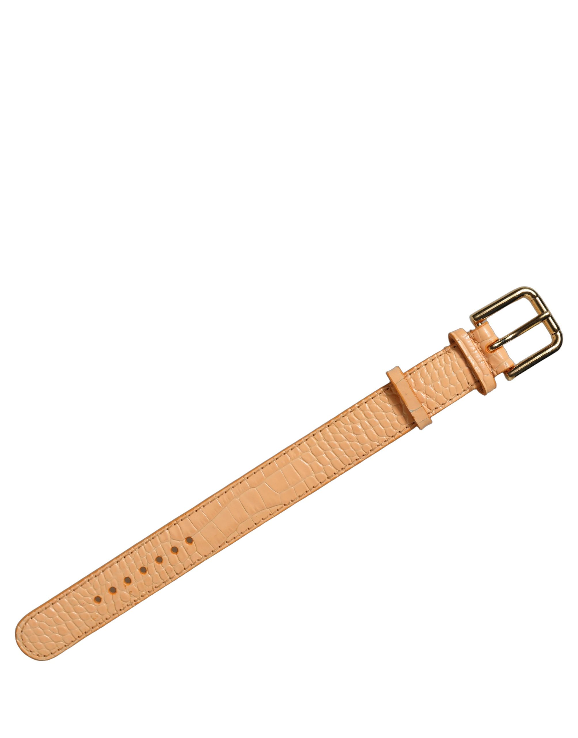 Dolce & Gabbana Beige Embossed Leather Gold Buckle Belt Strap Bracelet - Image 3
