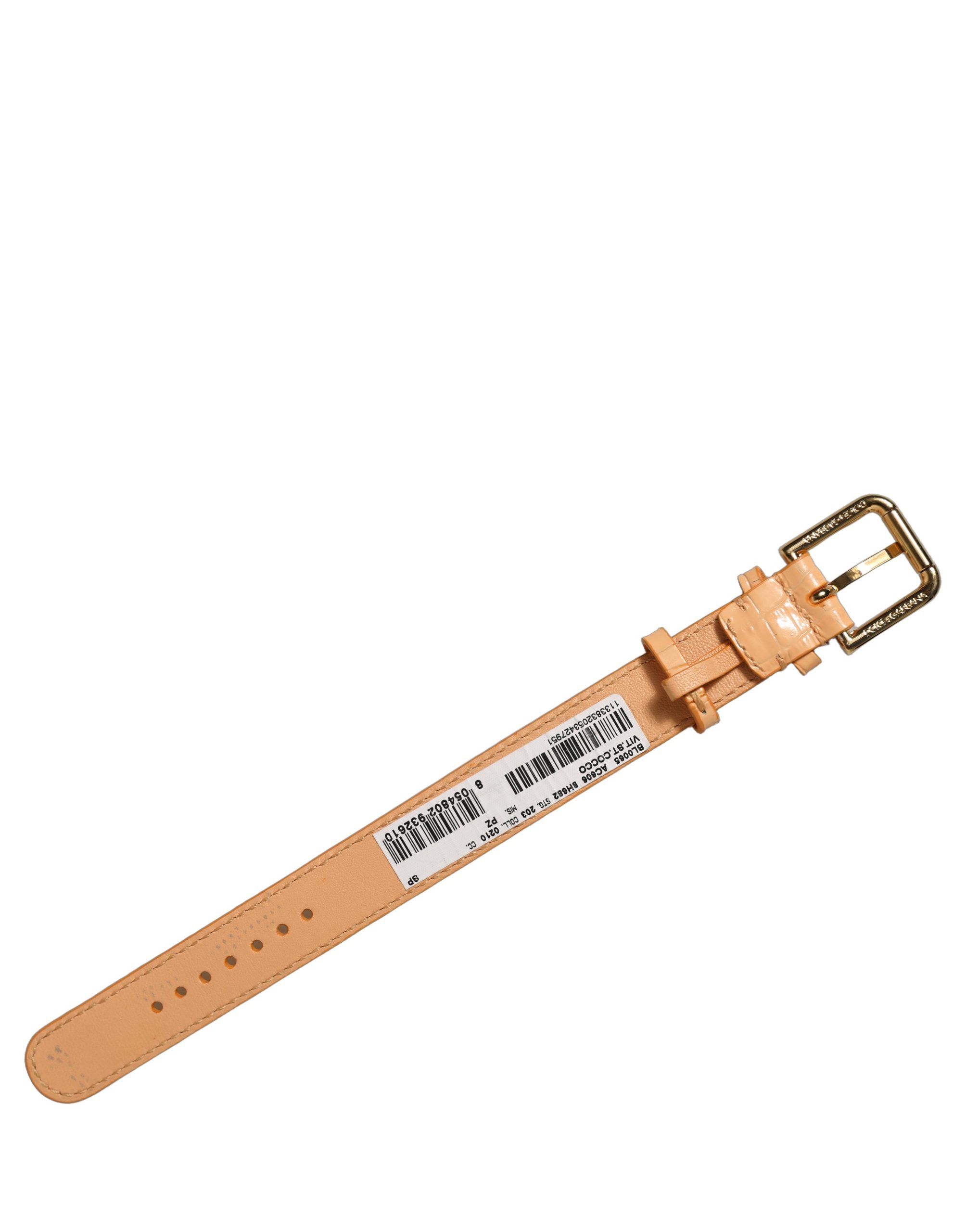Dolce & Gabbana Beige Embossed Leather Gold Buckle Belt Strap Bracelet - Image 4