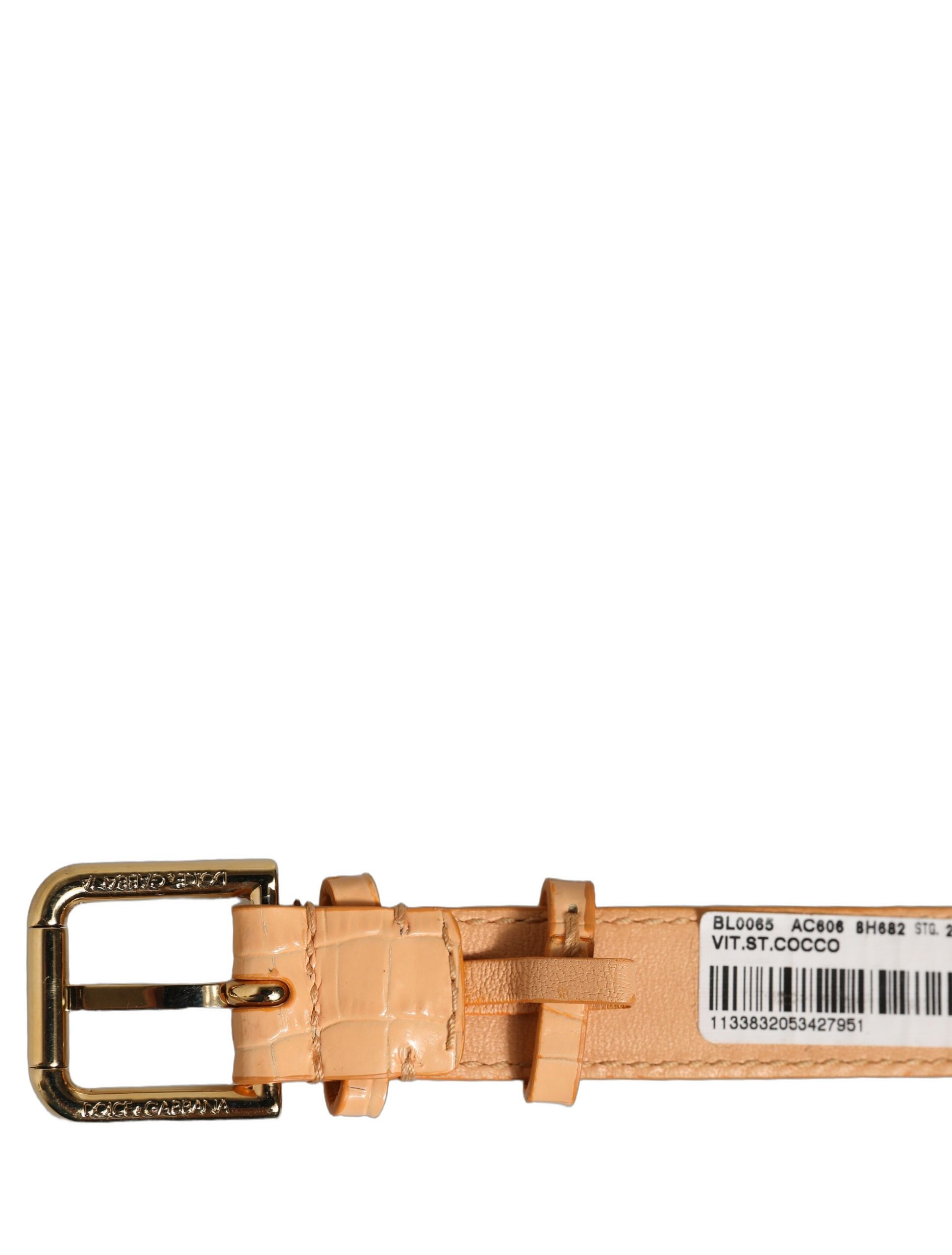 Dolce & Gabbana Beige Embossed Leather Gold Buckle Belt Strap Bracelet - Image 6