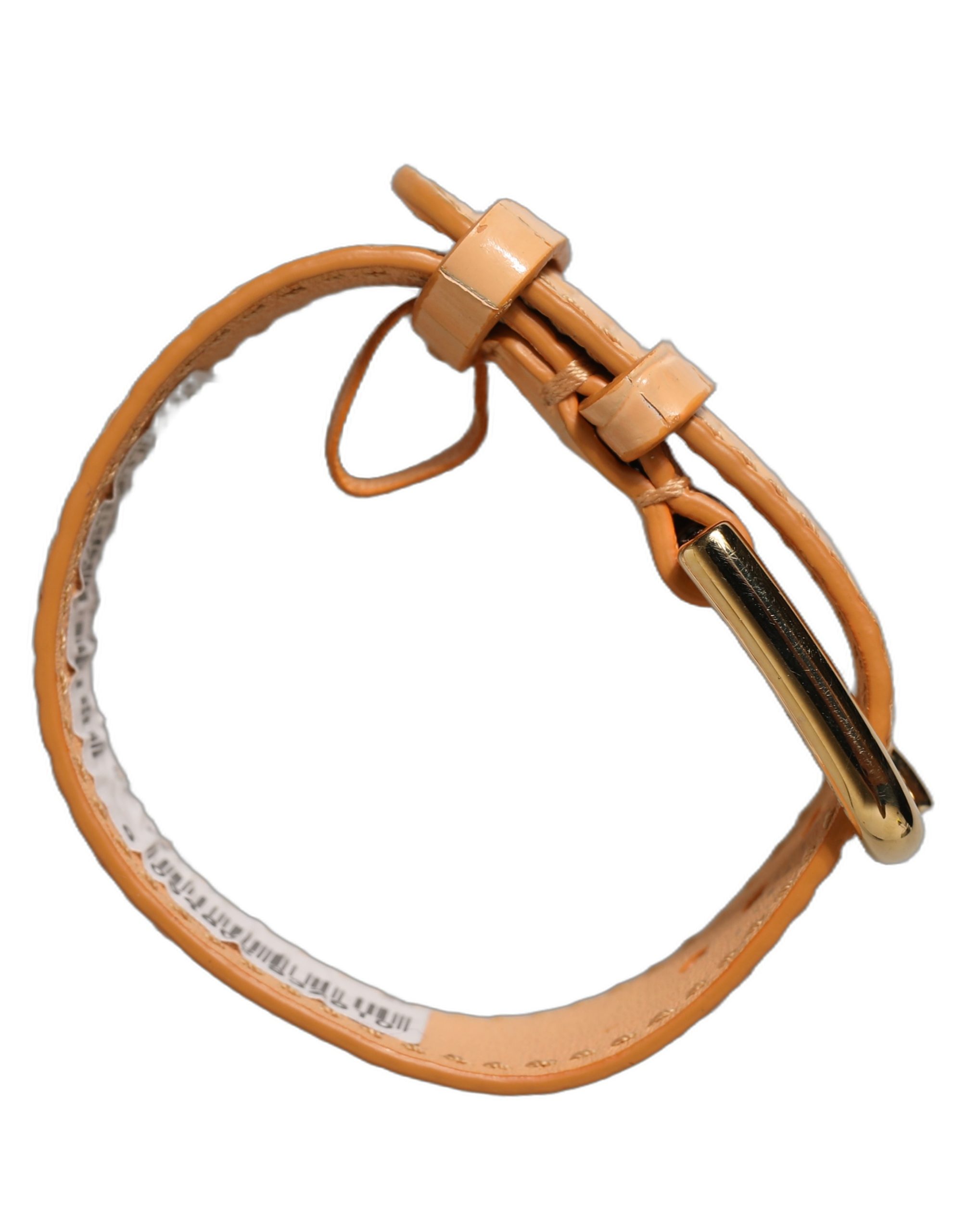 Dolce & Gabbana Beige Embossed Leather Gold Buckle Belt Strap Bracelet - Image 7