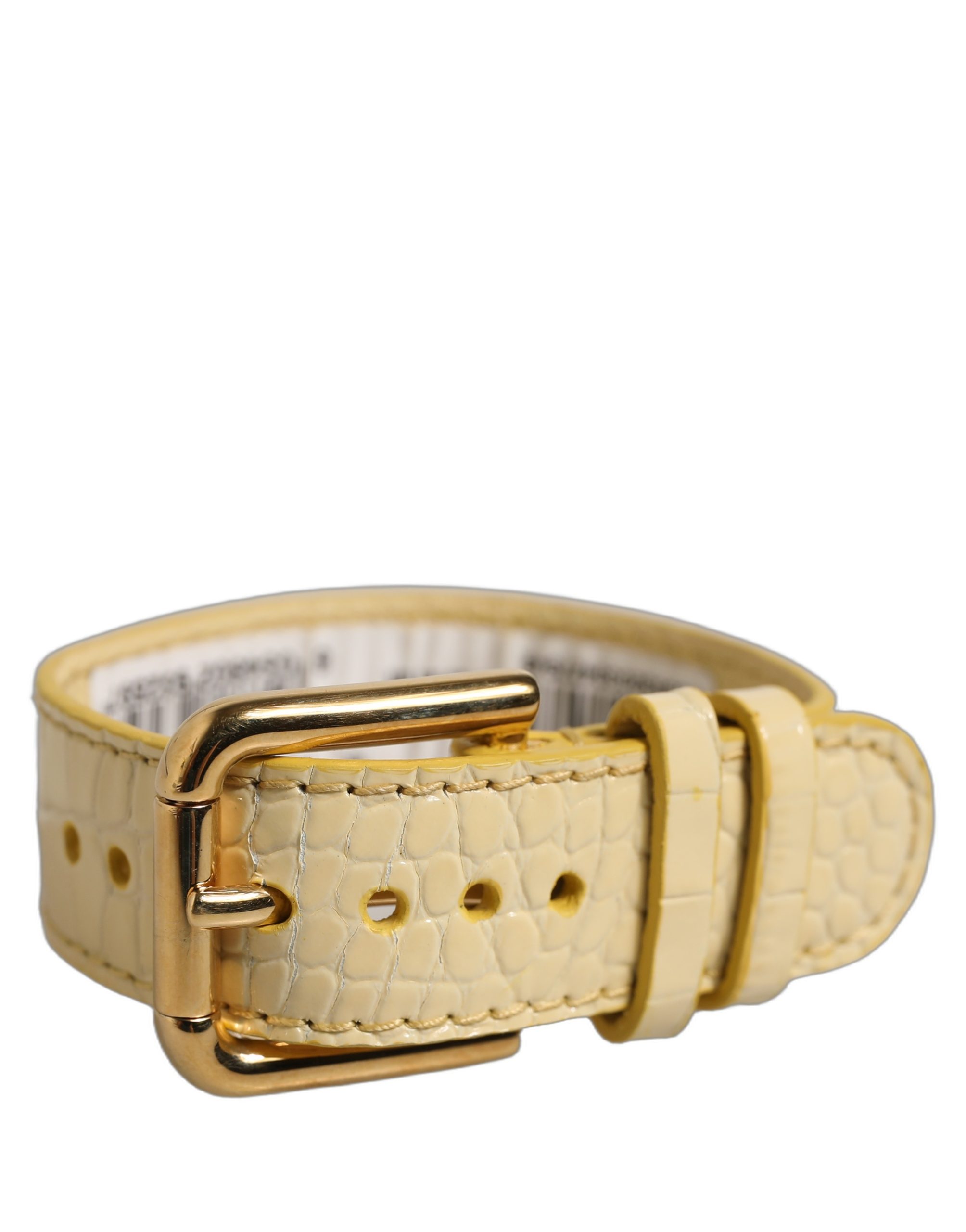 Dolce & Gabbana Beige Embossed Leather Gold Buckle Belt Strap Bracelet - Image 2