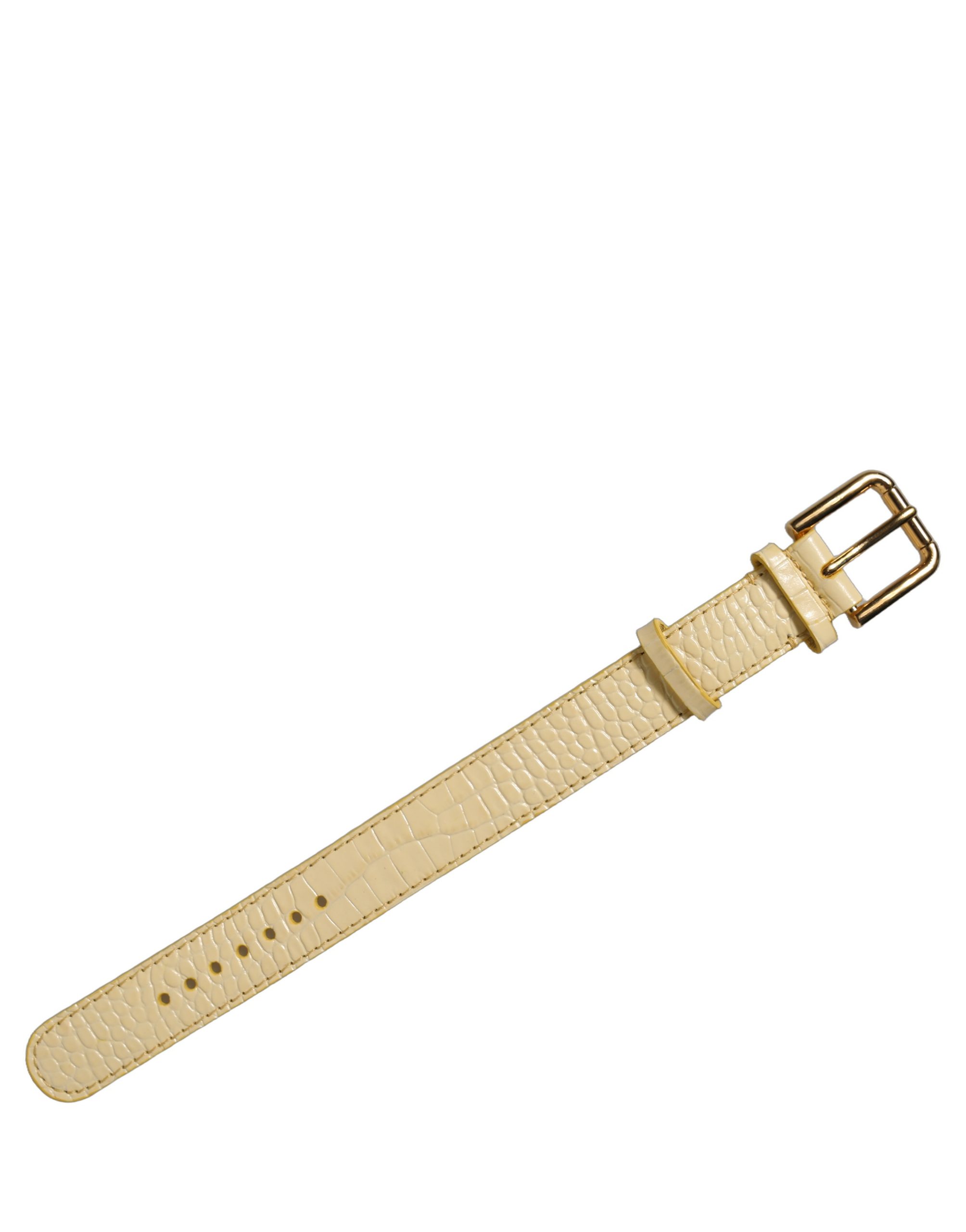 Dolce & Gabbana Beige Embossed Leather Gold Buckle Belt Strap Bracelet - Image 3