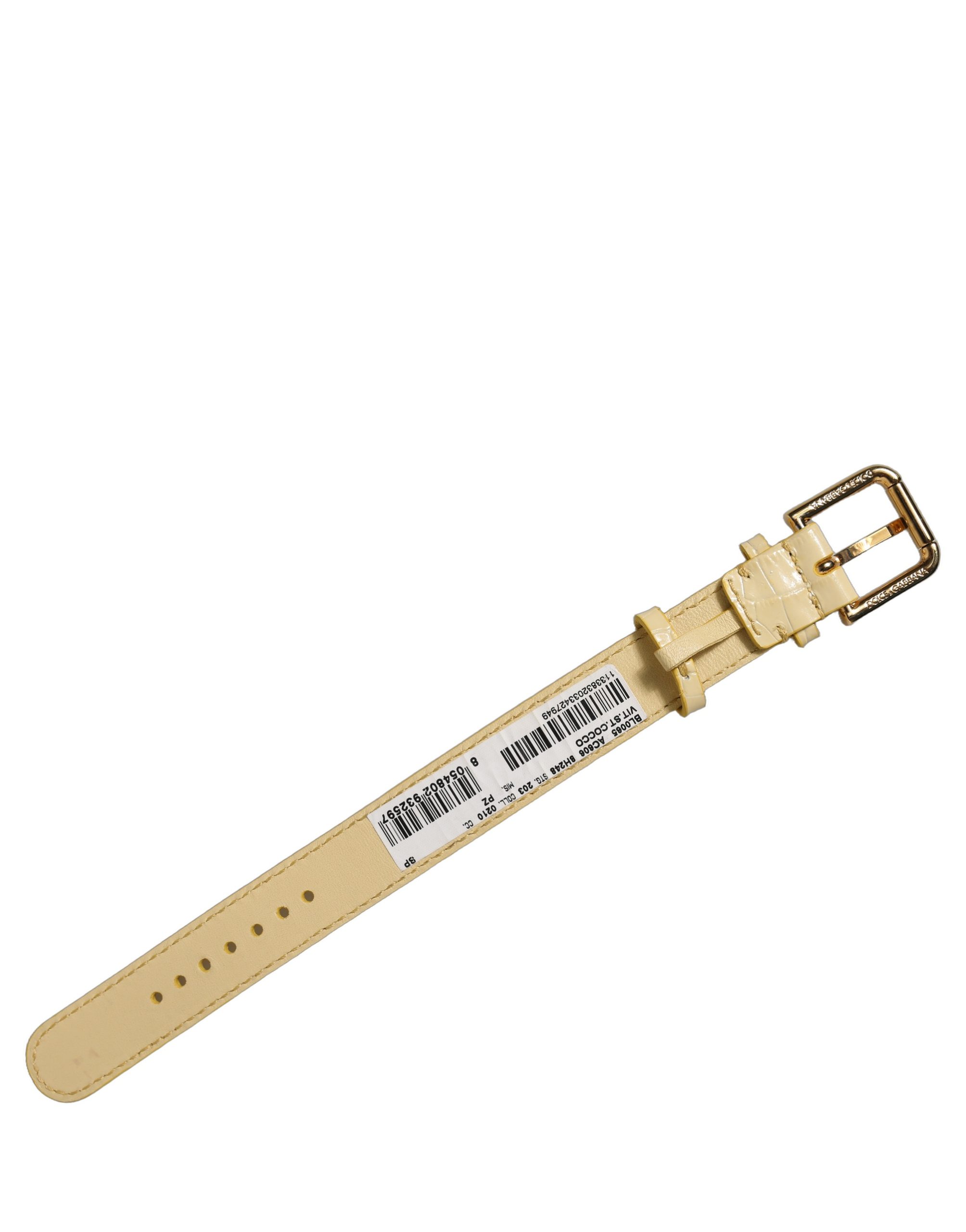 Dolce & Gabbana Beige Embossed Leather Gold Buckle Belt Strap Bracelet - Image 4
