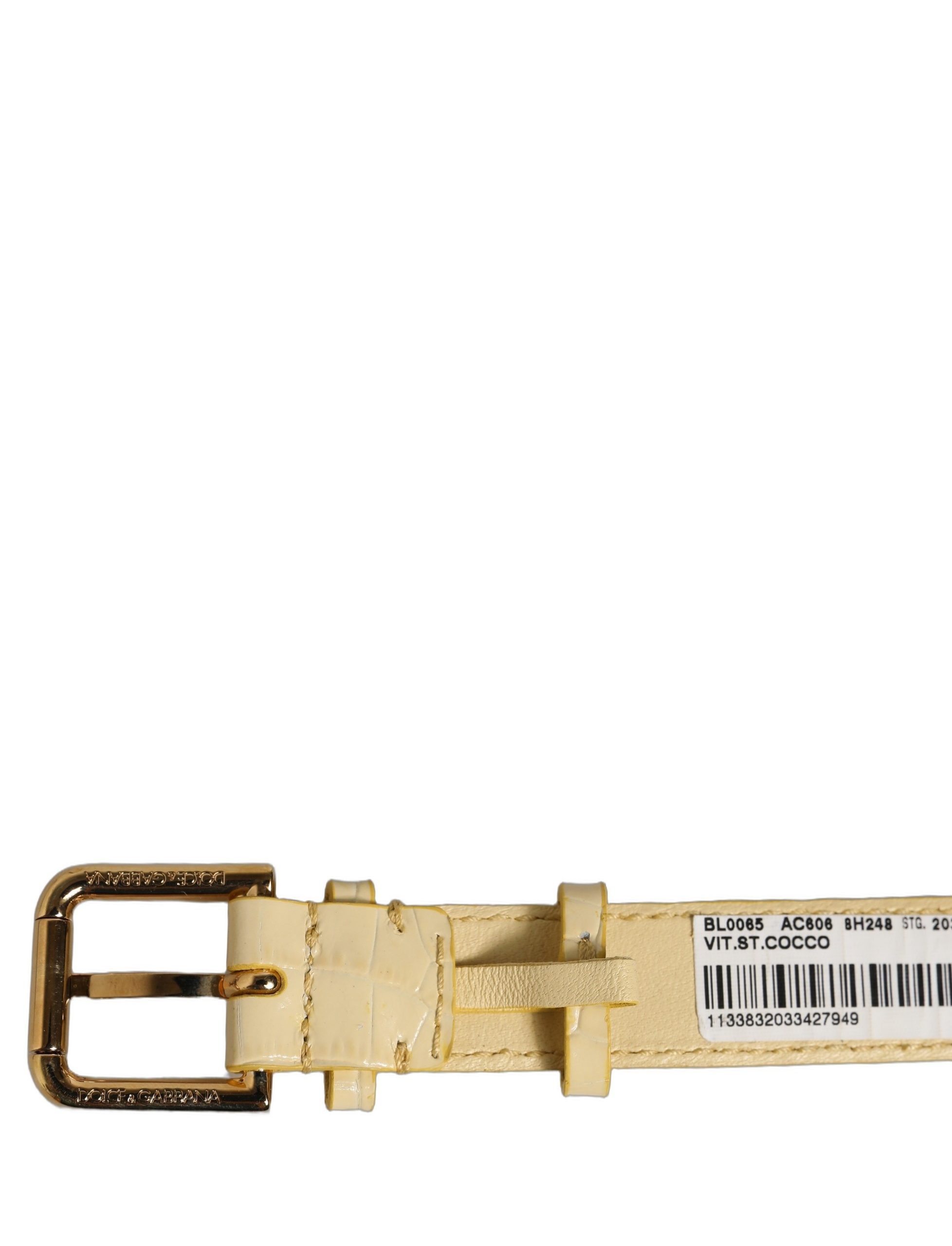 Dolce & Gabbana Beige Embossed Leather Gold Buckle Belt Strap Bracelet - Image 6