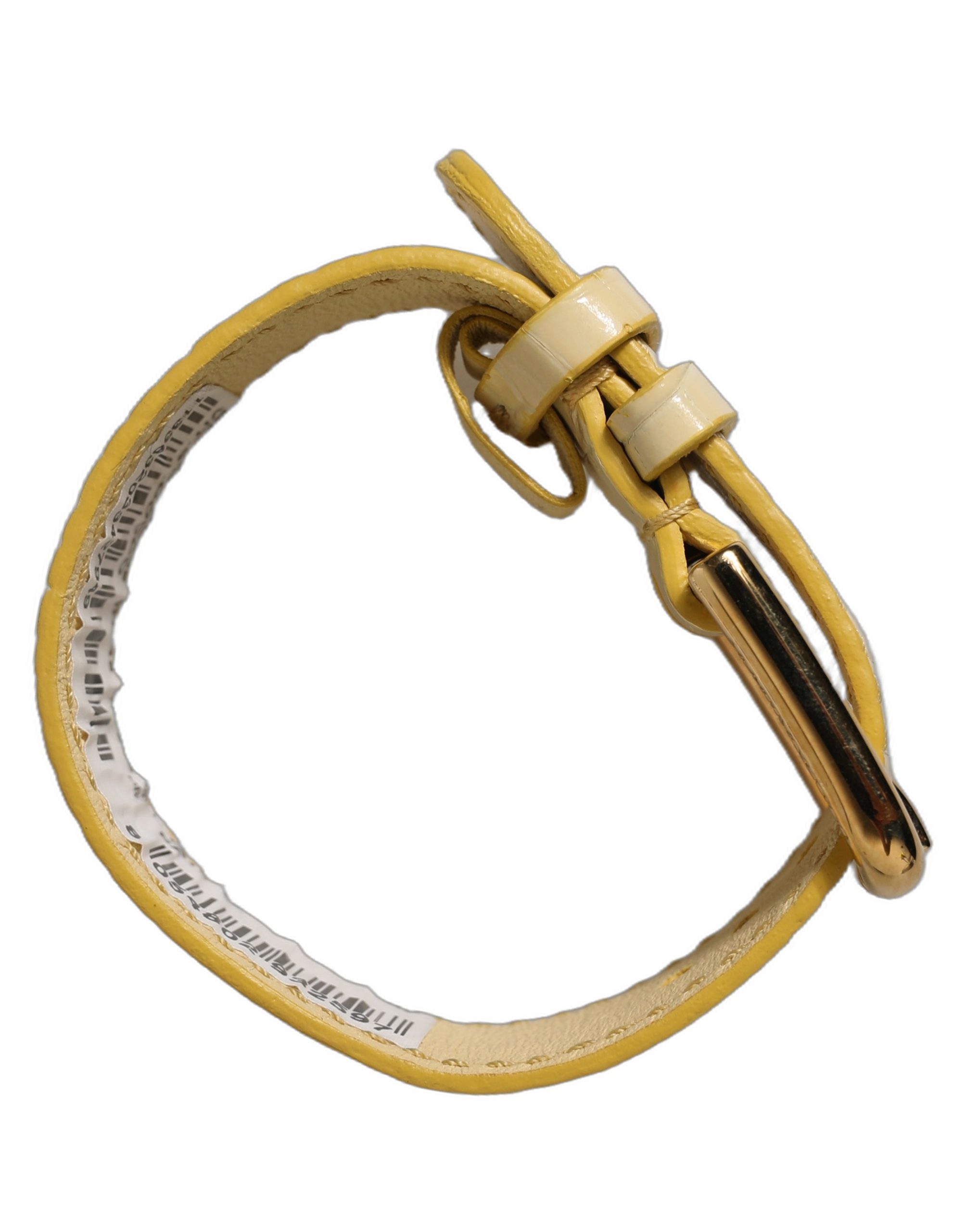 Dolce & Gabbana Beige Embossed Leather Gold Buckle Belt Strap Bracelet - Image 7