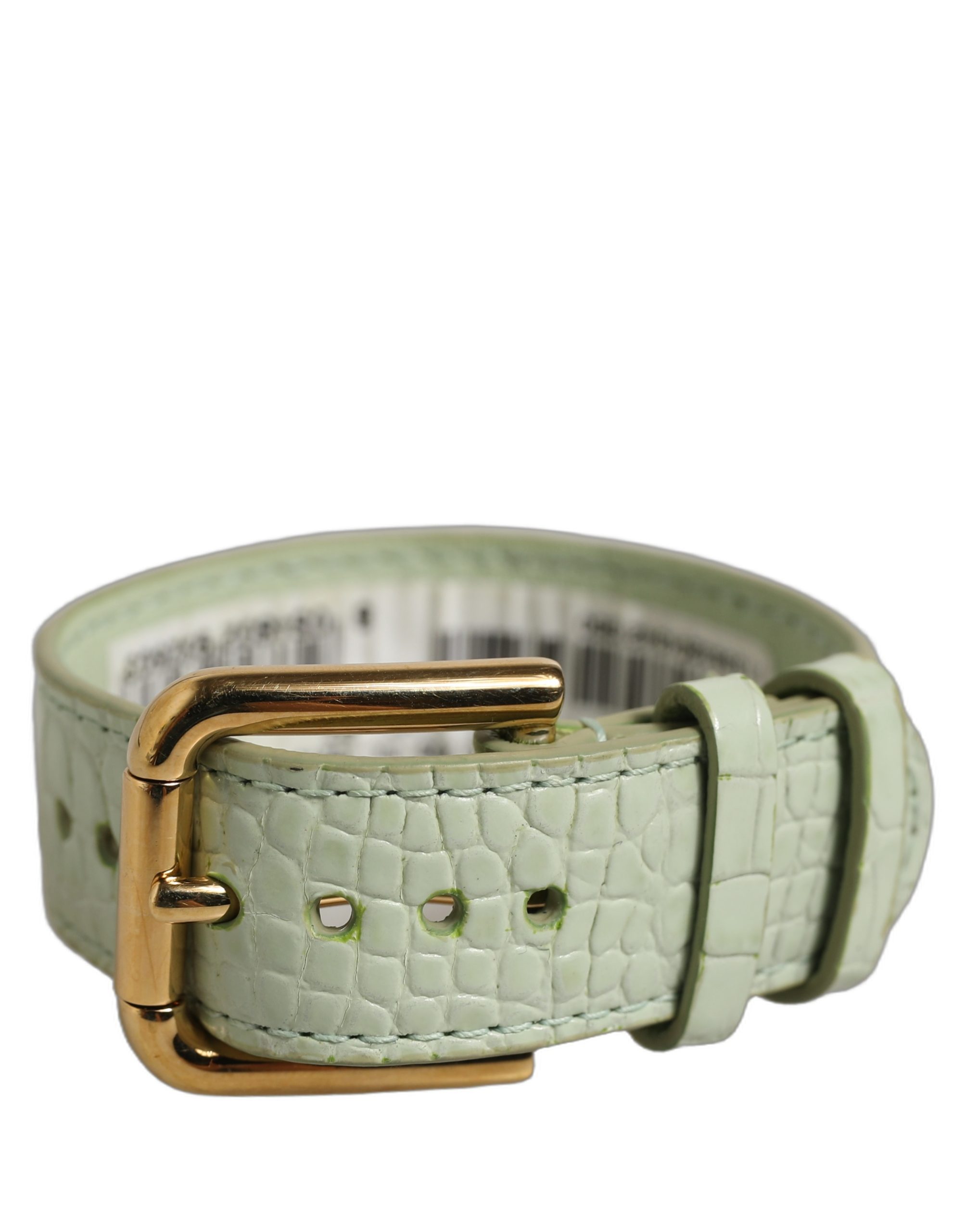Dolce & Gabbana Green Embossed Leather Gold Buckle Belt Strap Bracelet - Image 2