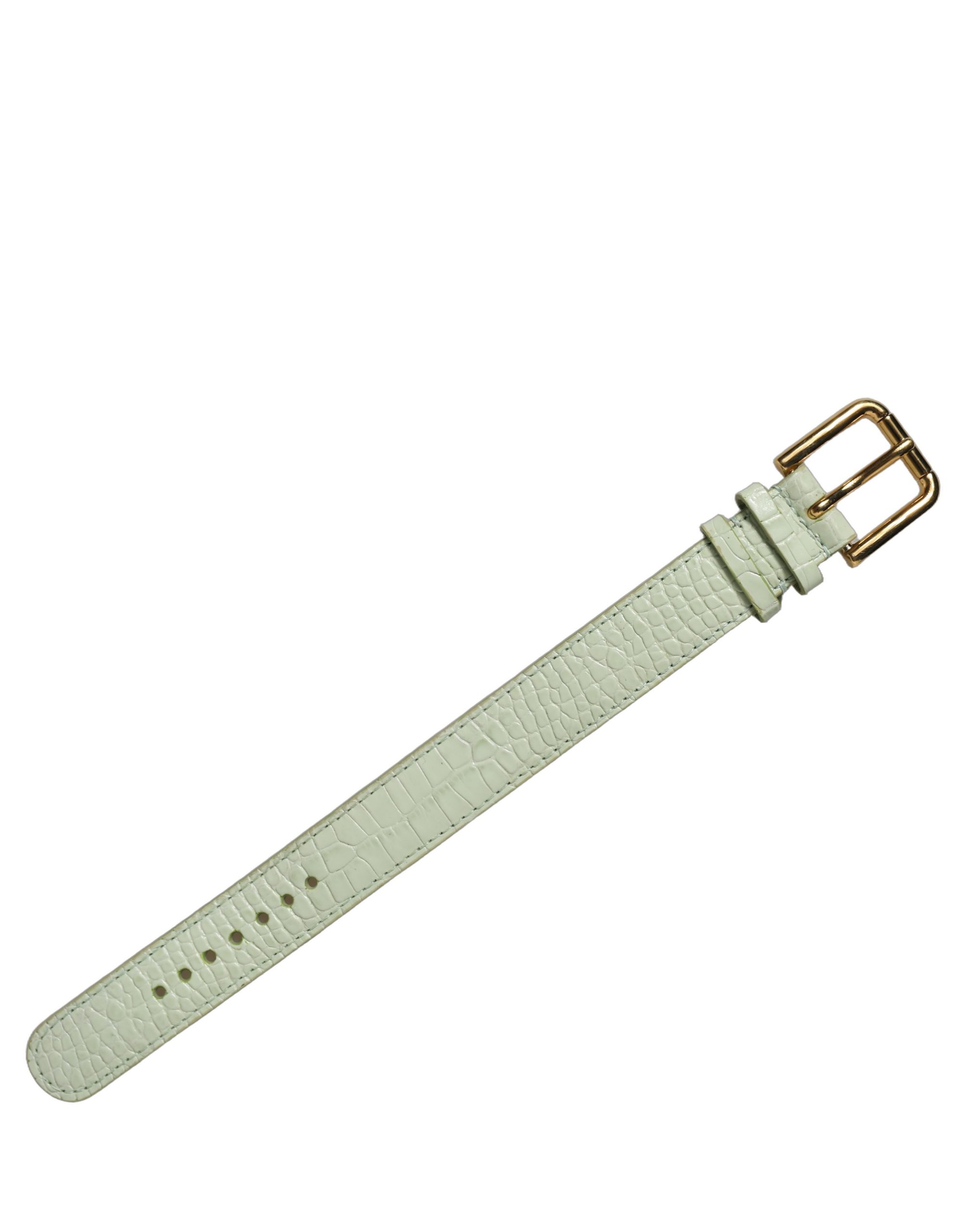 Dolce & Gabbana Green Embossed Leather Gold Buckle Belt Strap Bracelet - Image 3