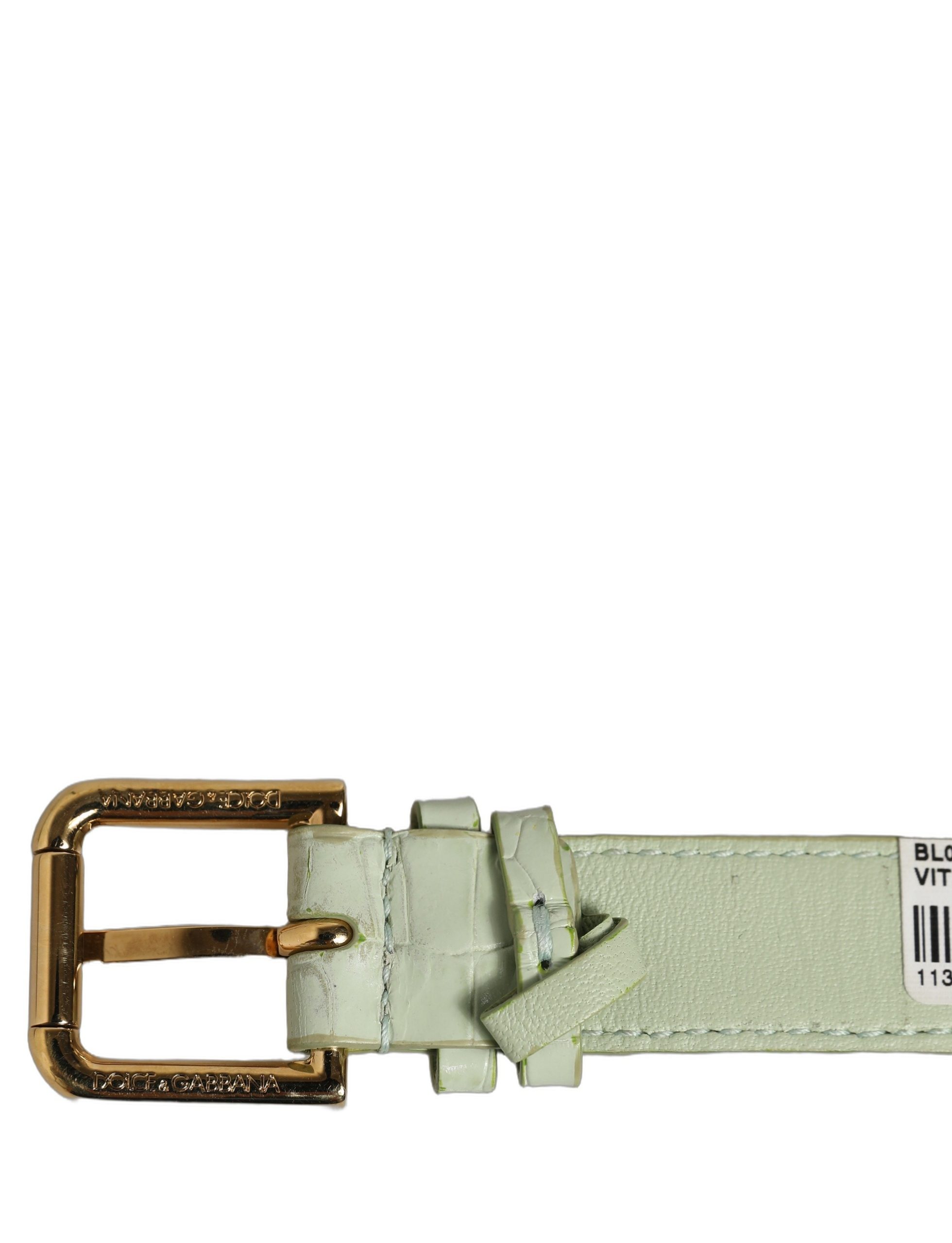 Dolce & Gabbana Green Embossed Leather Gold Buckle Belt Strap Bracelet - Image 6