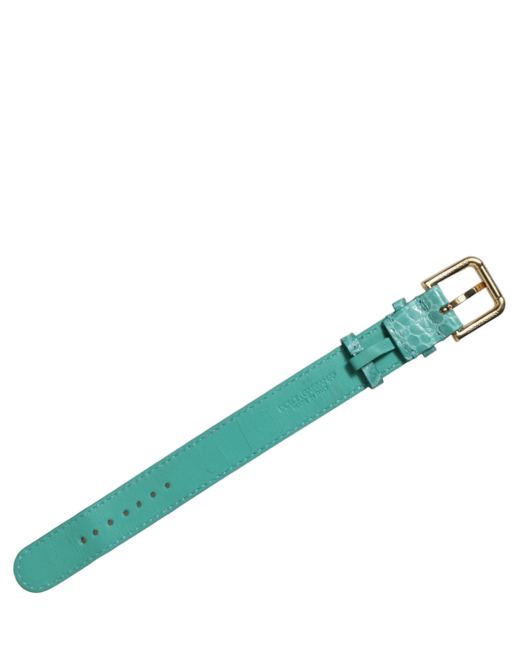 Dolce & Gabbana Blue Embossed Leather Gold Buckle Belt Strap Bracelet - Image 2