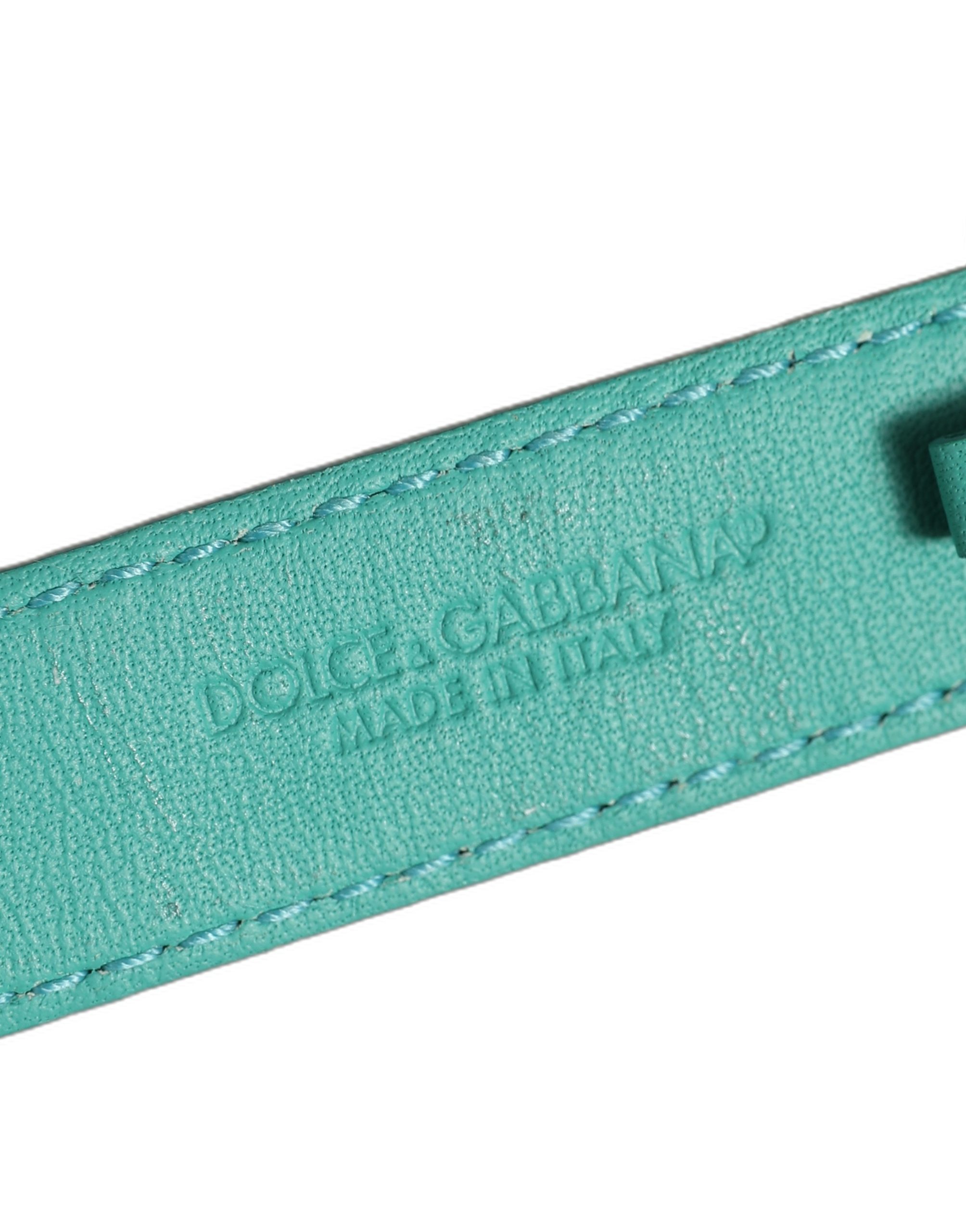 Dolce & Gabbana Blue Embossed Leather Gold Buckle Belt Strap Bracelet - Image 3