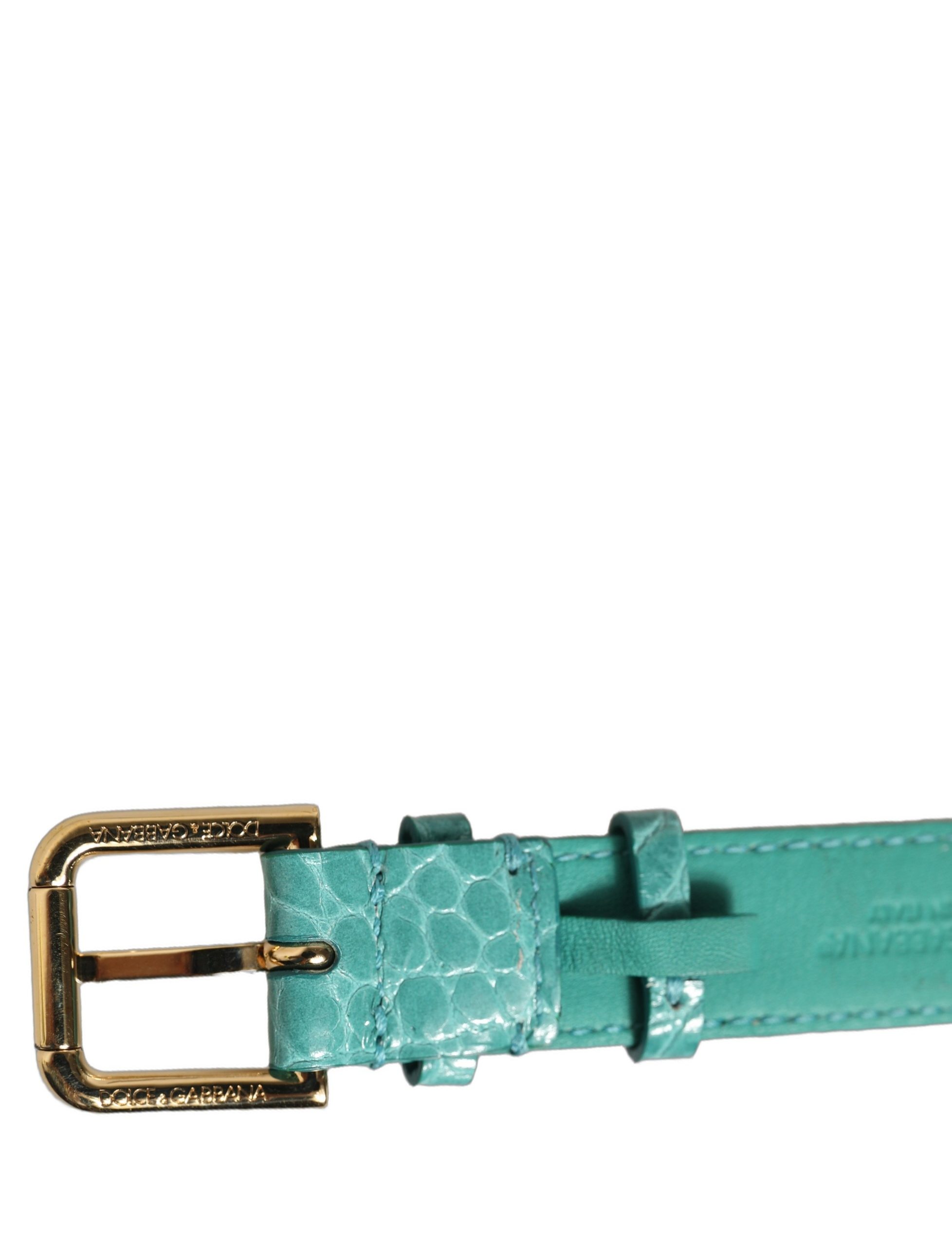 Dolce & Gabbana Blue Embossed Leather Gold Buckle Belt Strap Bracelet - Image 4