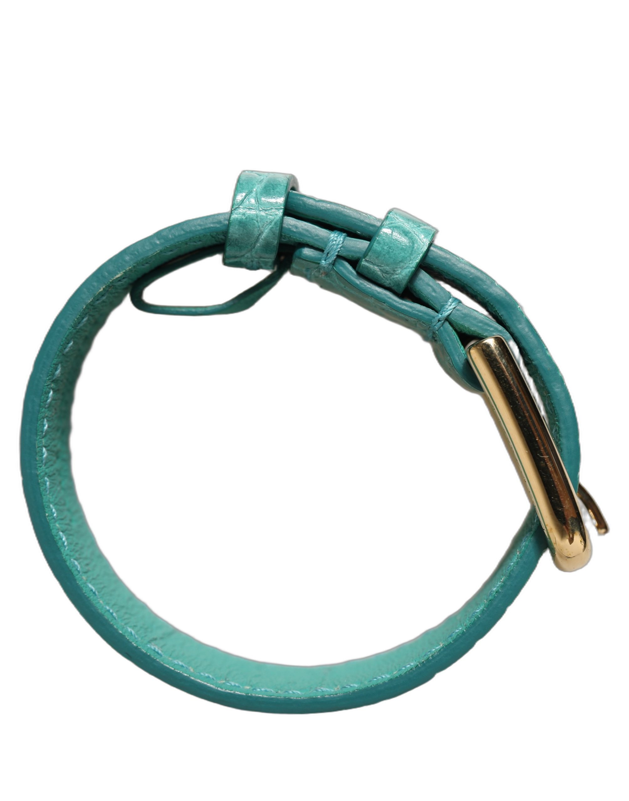 Dolce & Gabbana Blue Embossed Leather Gold Buckle Belt Strap Bracelet - Image 5