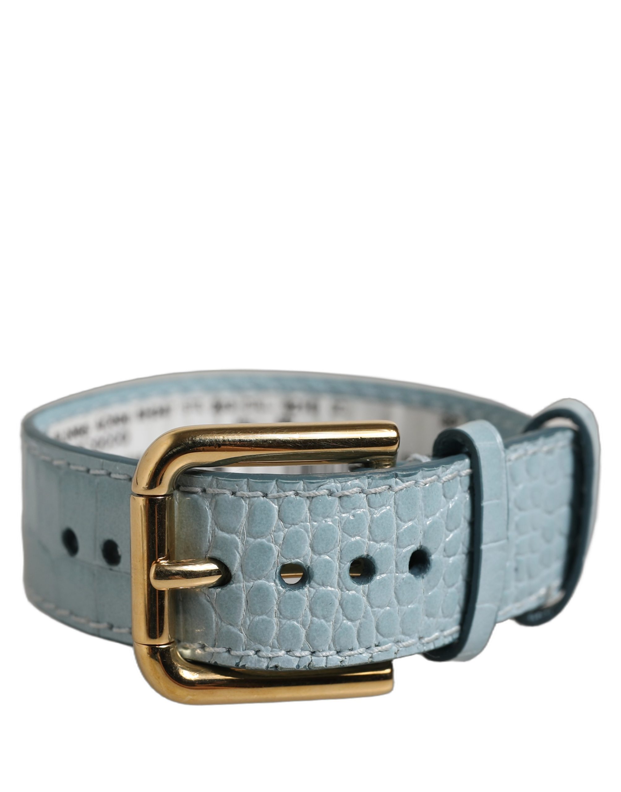 Dolce & Gabbana Blue Embossed Leather Gold Buckle Belt Strap Bracelet - Image 2
