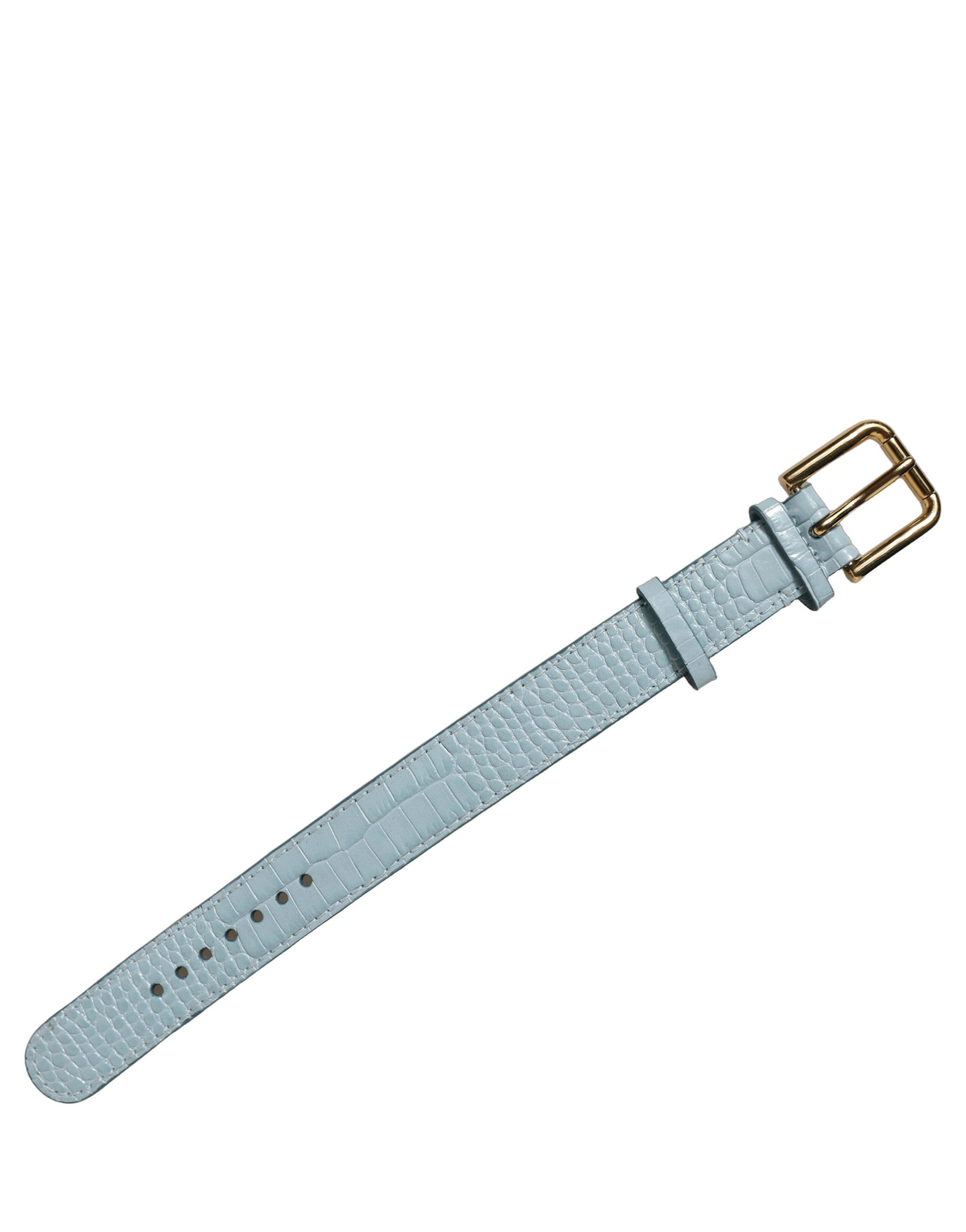 Dolce & Gabbana Blue Embossed Leather Gold Buckle Belt Strap Bracelet - Image 3