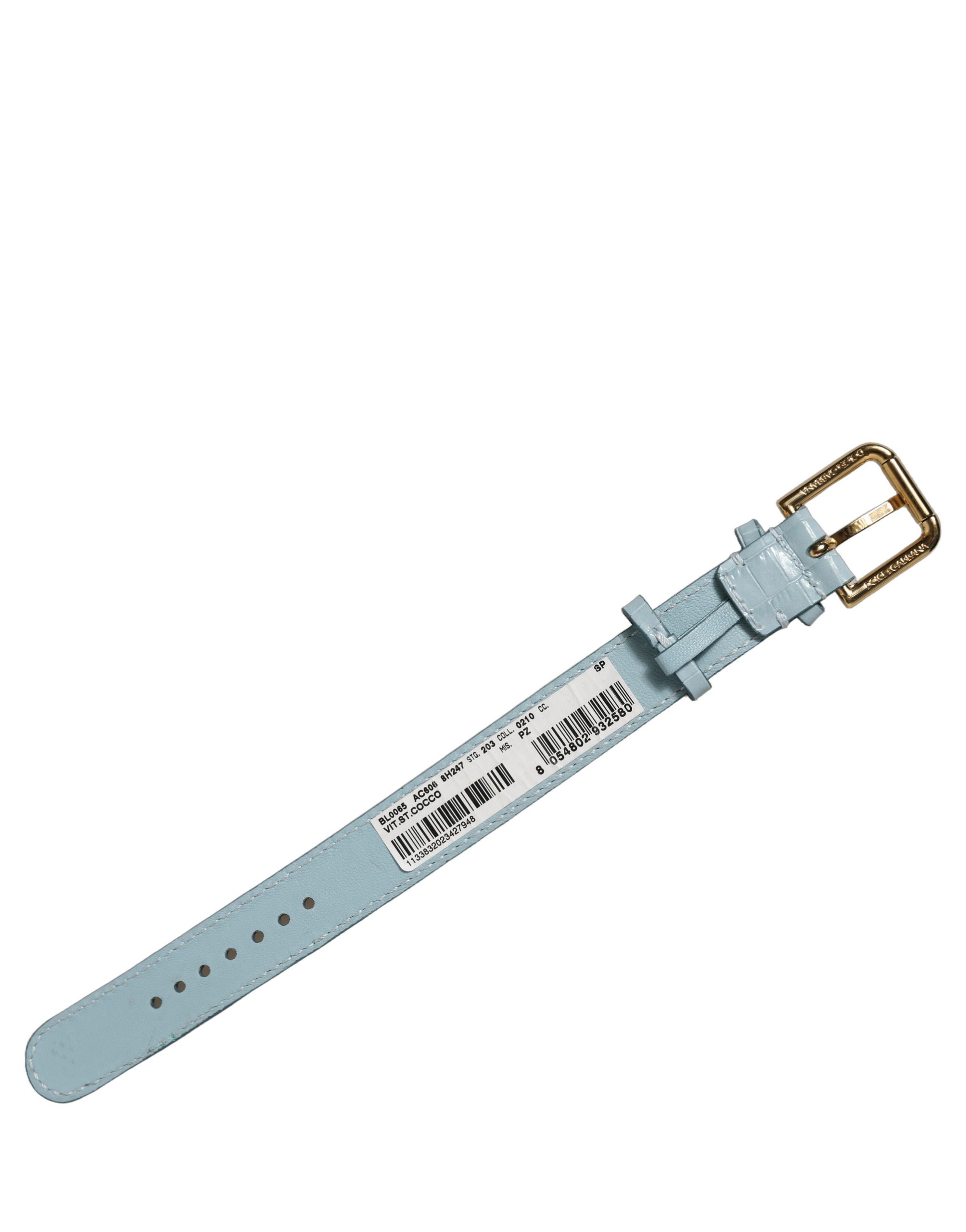 Dolce & Gabbana Blue Embossed Leather Gold Buckle Belt Strap Bracelet - Image 4