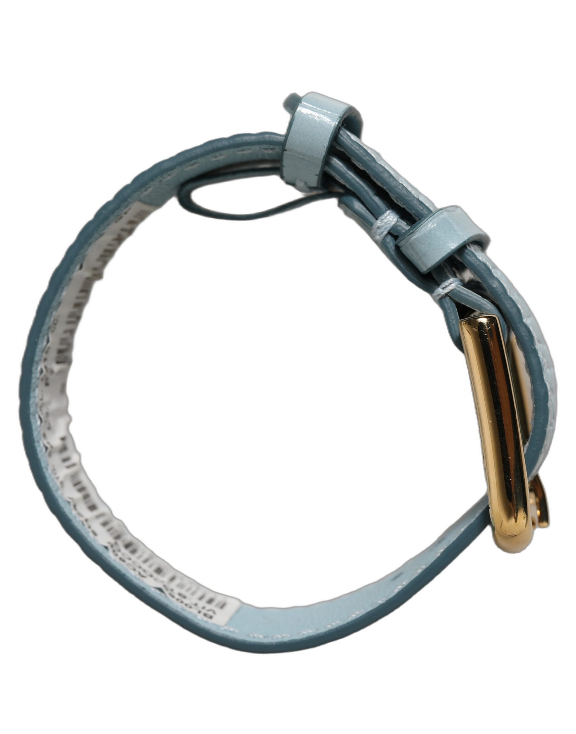 Dolce & Gabbana Blue Embossed Leather Gold Buckle Belt Strap Bracelet - Image 7