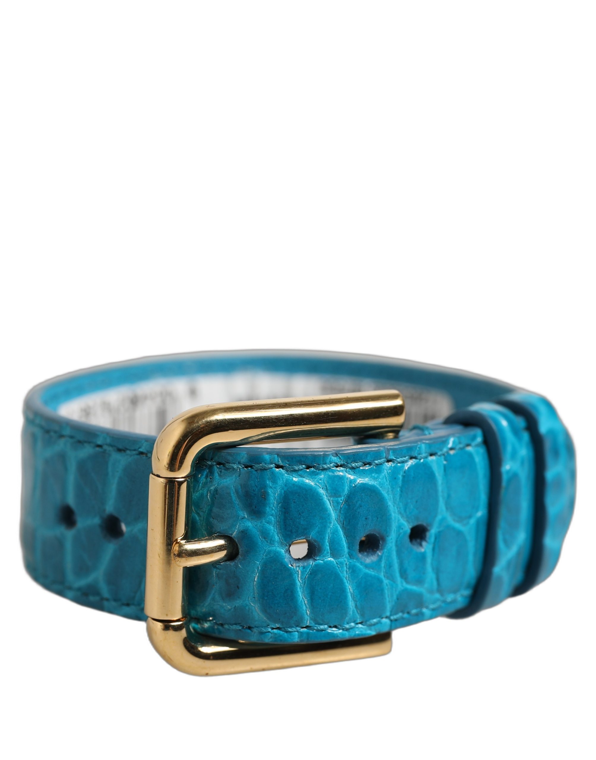 Dolce & Gabbana Blue Embossed Leather Gold Buckle Belt Strap Bracelet - Image 2