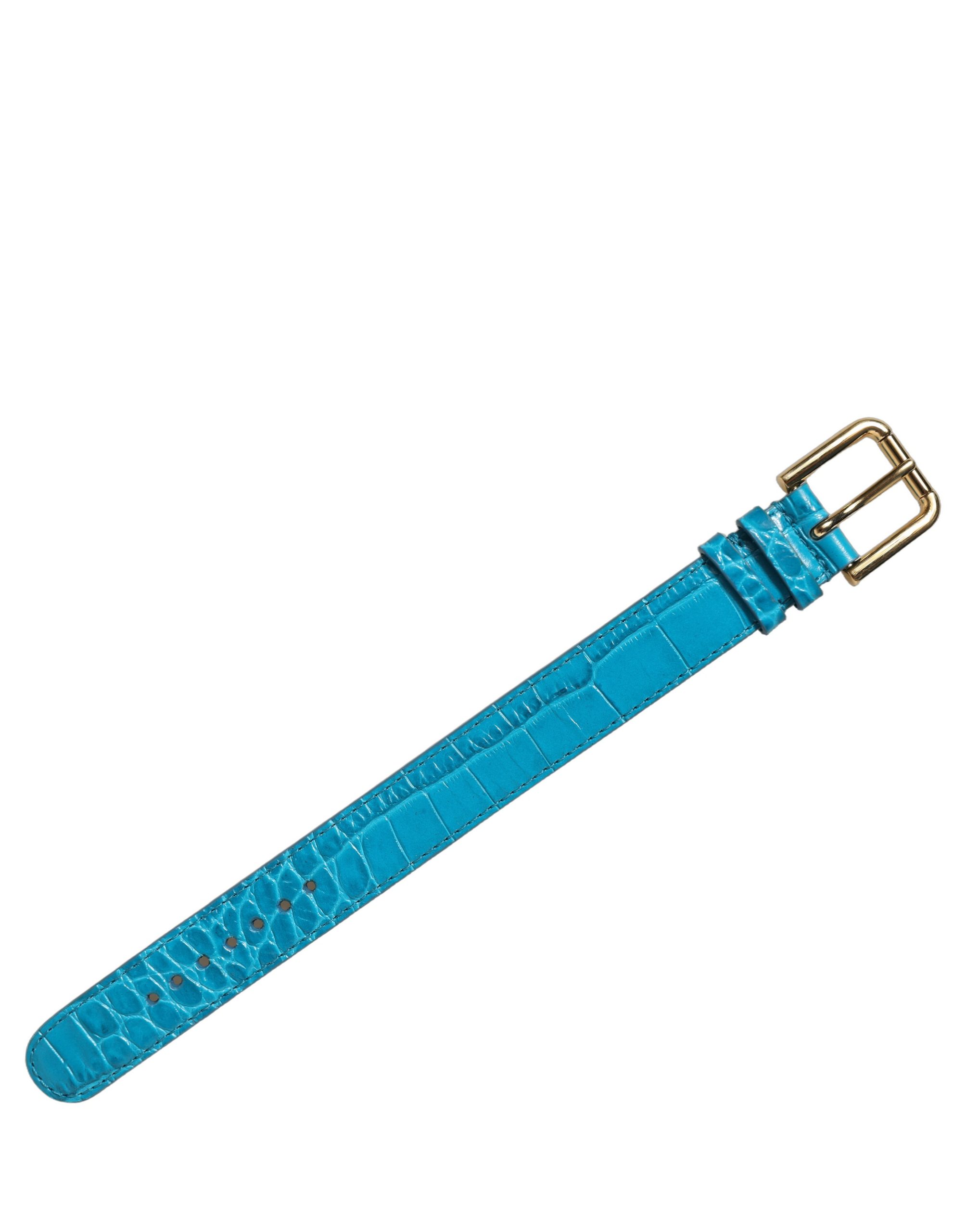 Dolce & Gabbana Blue Embossed Leather Gold Buckle Belt Strap Bracelet - Image 3
