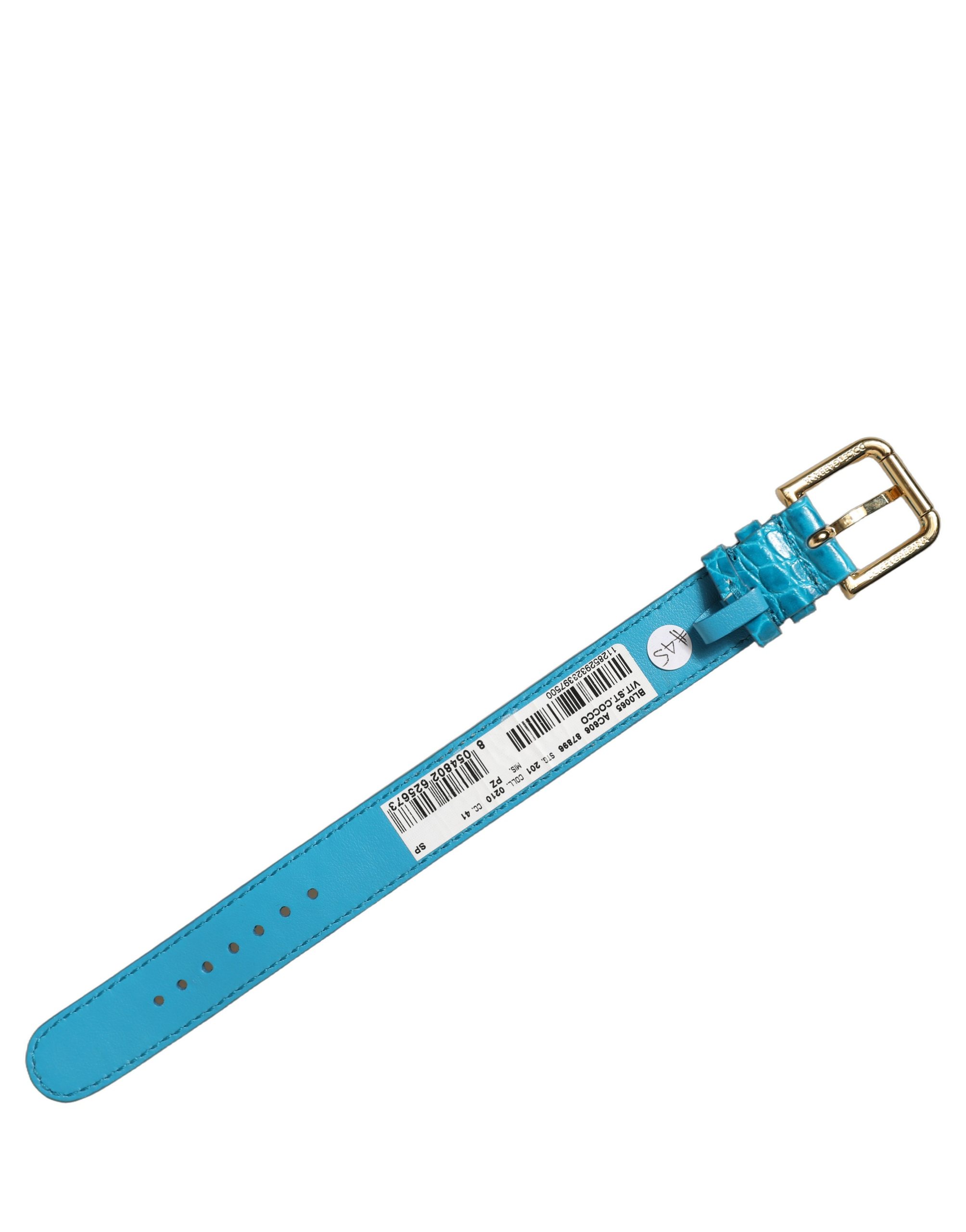 Dolce & Gabbana Blue Embossed Leather Gold Buckle Belt Strap Bracelet - Image 4