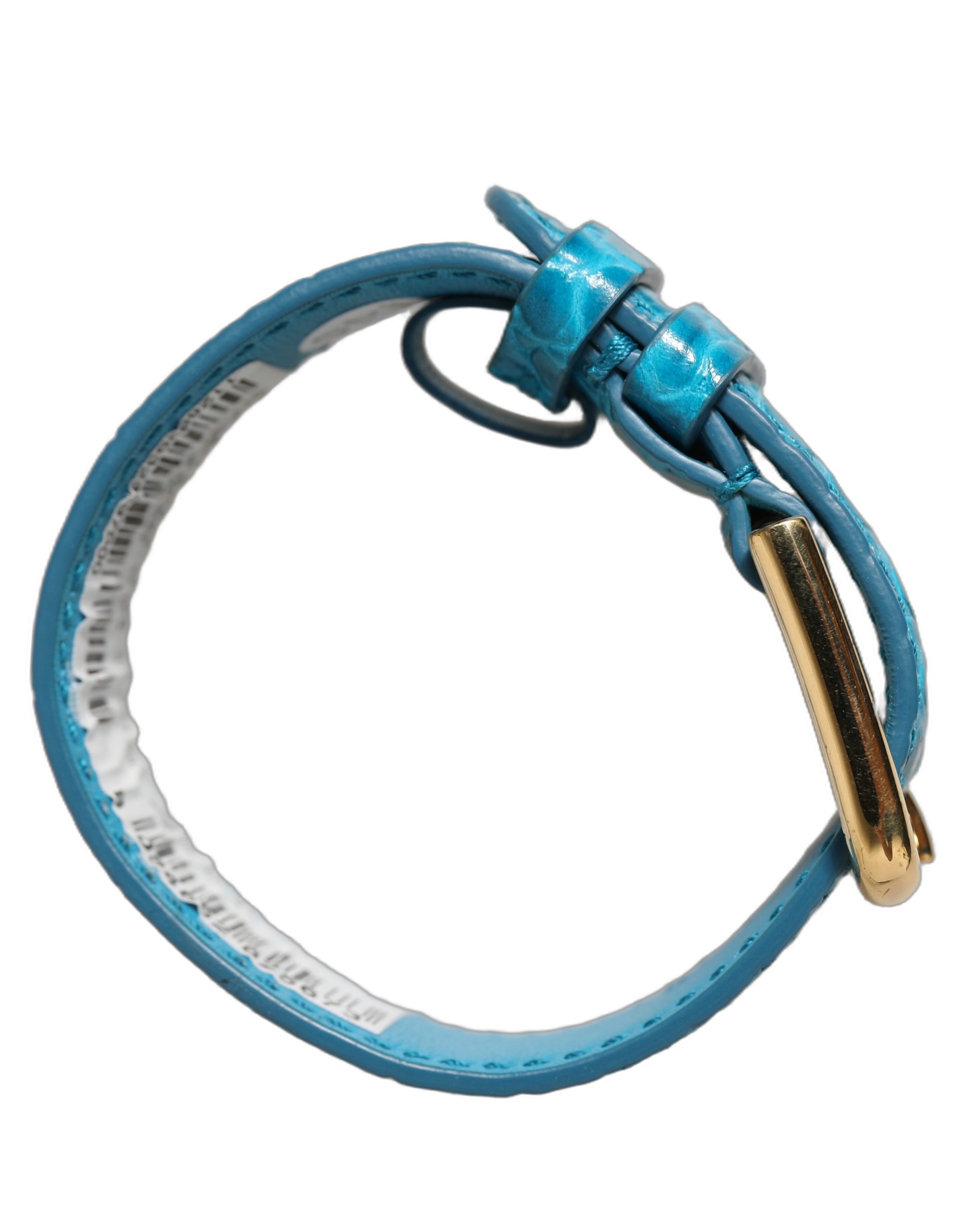 Dolce & Gabbana Blue Embossed Leather Gold Buckle Belt Strap Bracelet - Image 7
