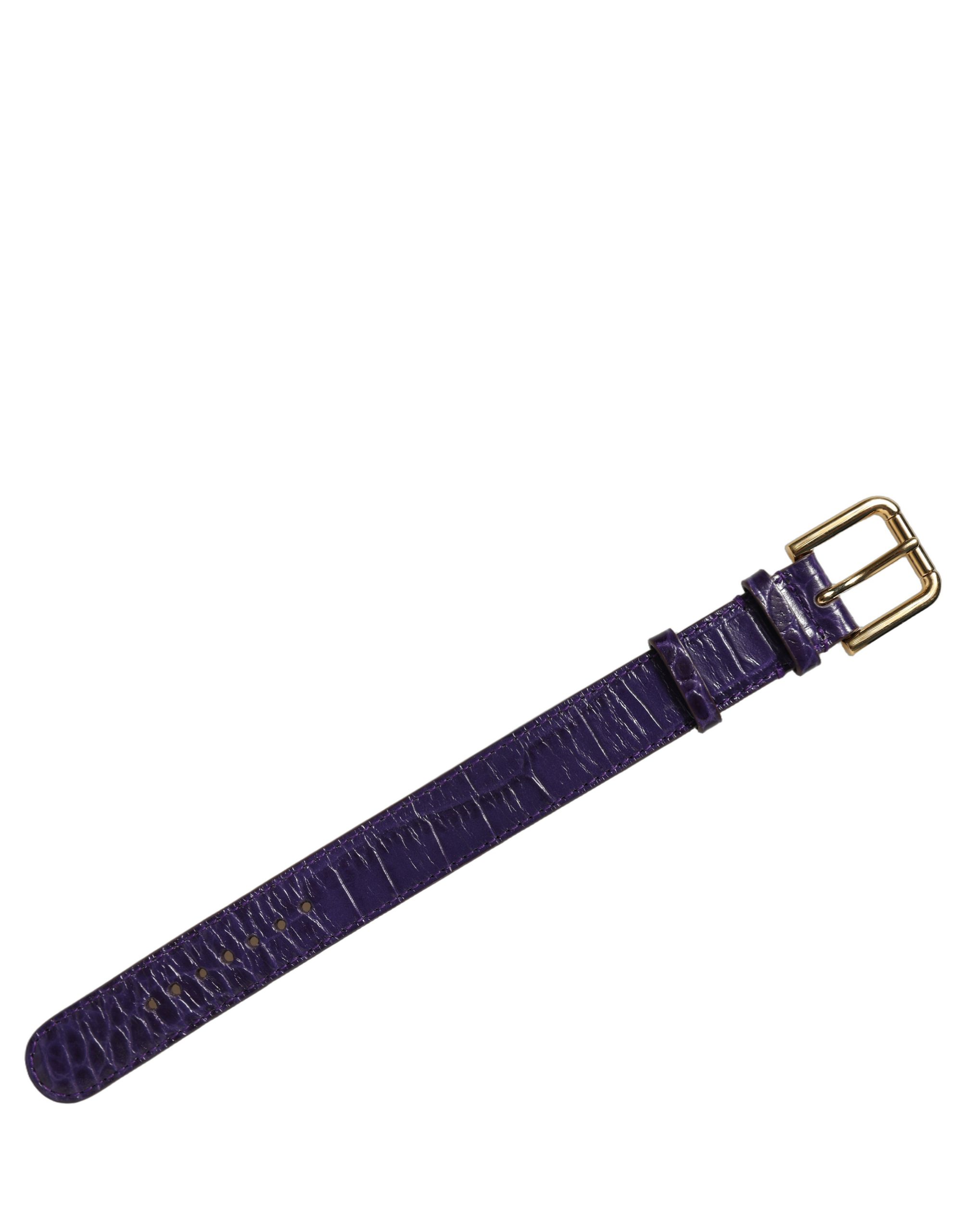 Dolce & Gabbana Violet Embossed Leather Gold Buckle Belt Strap Bracelet - Image 3