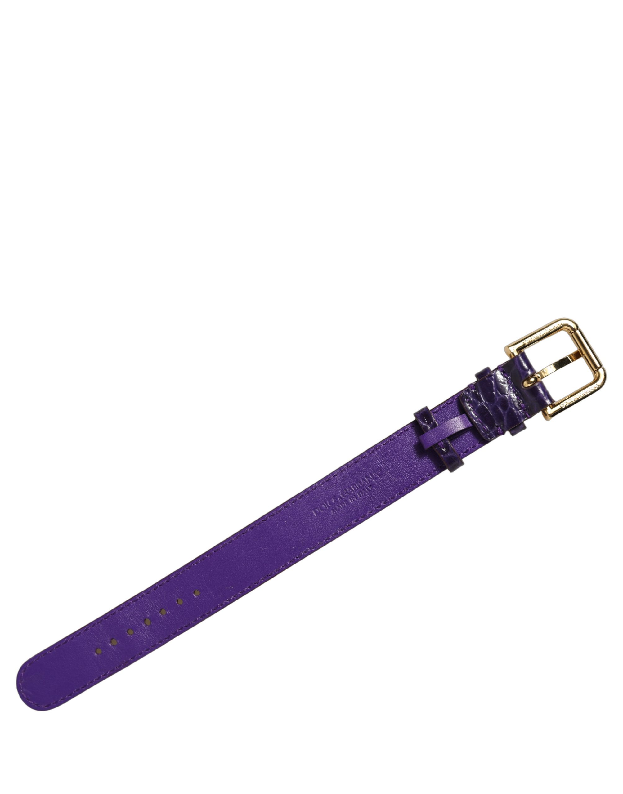 Dolce & Gabbana Violet Embossed Leather Gold Buckle Belt Strap Bracelet - Image 4