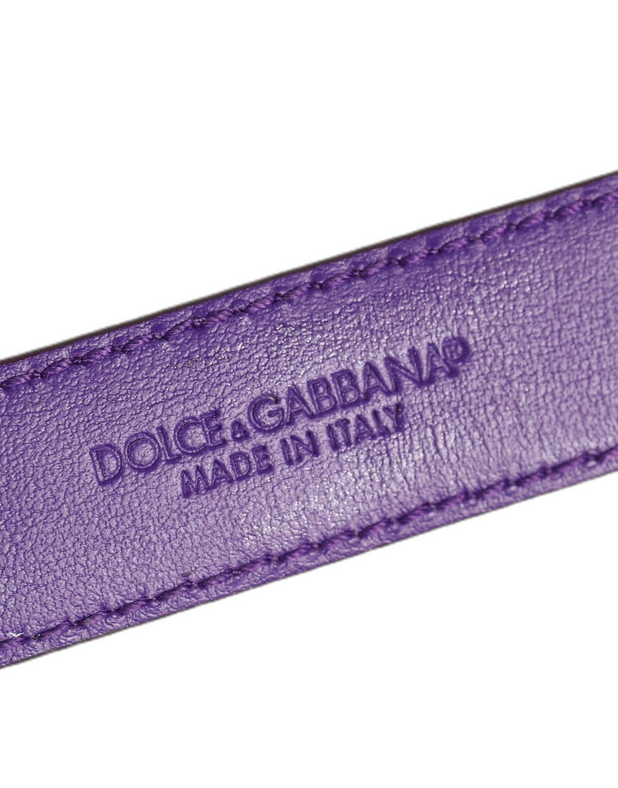 Dolce & Gabbana Violet Embossed Leather Gold Buckle Belt Strap Bracelet - Image 5