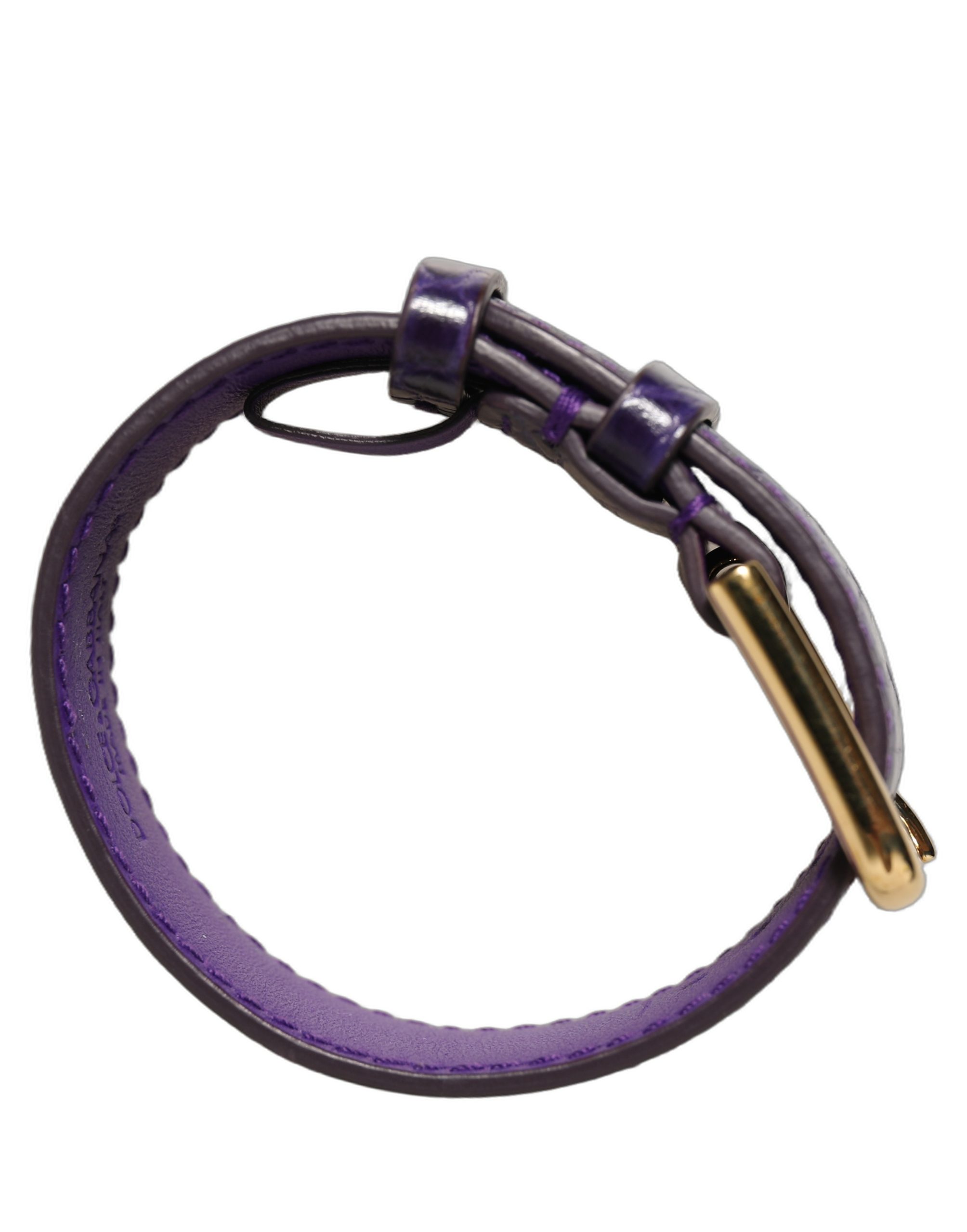 Dolce & Gabbana Violet Embossed Leather Gold Buckle Belt Strap Bracelet - Image 7