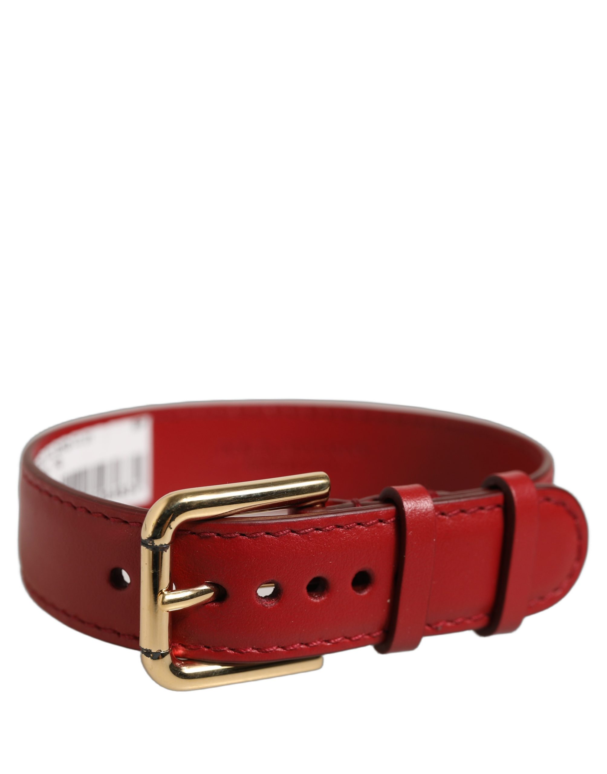 Dolce & Gabbana Red Calfskin Leather Gold Buckle Belt Strap Bracelet - Image 2