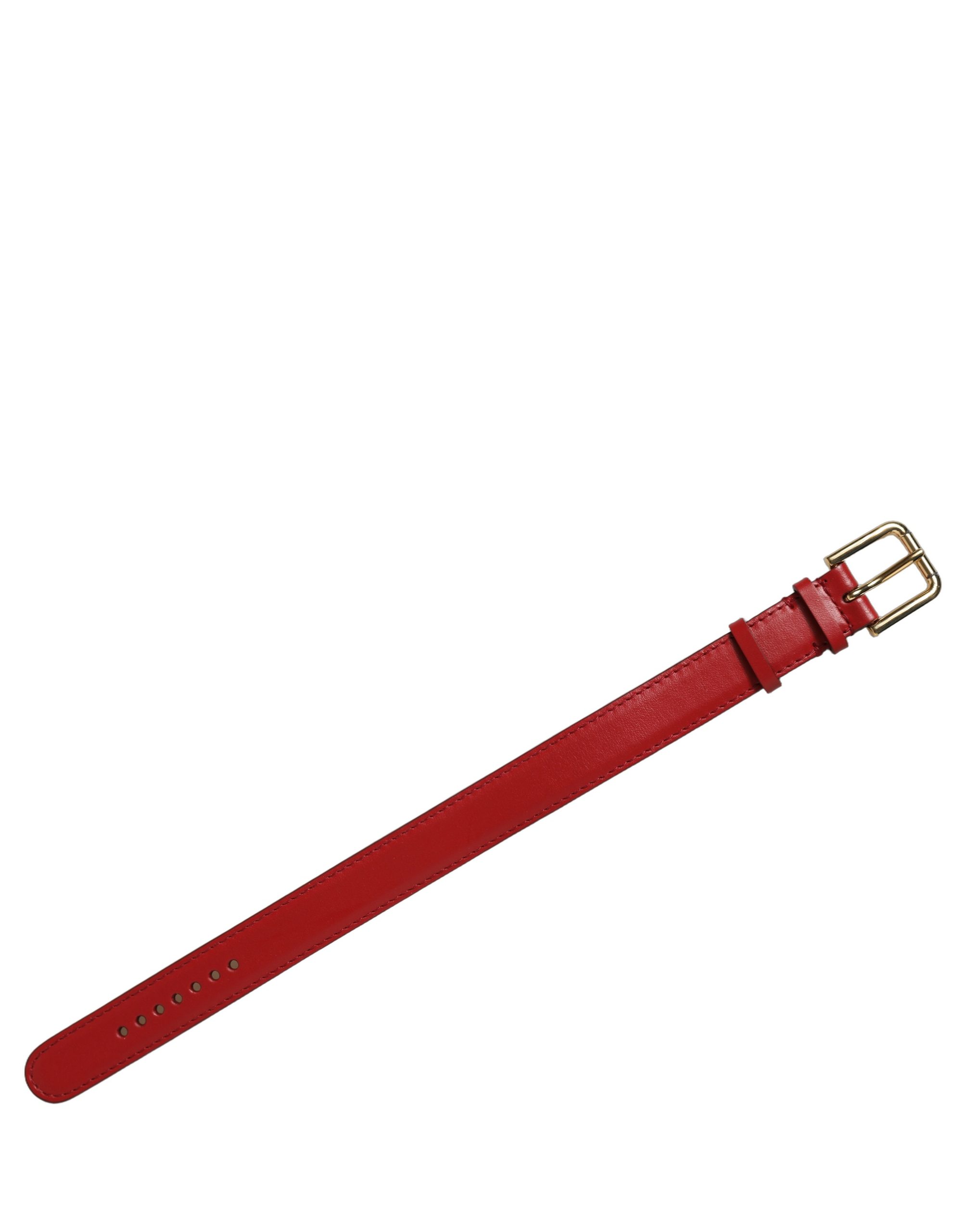 Dolce & Gabbana Red Calfskin Leather Gold Buckle Belt Strap Bracelet - Image 3