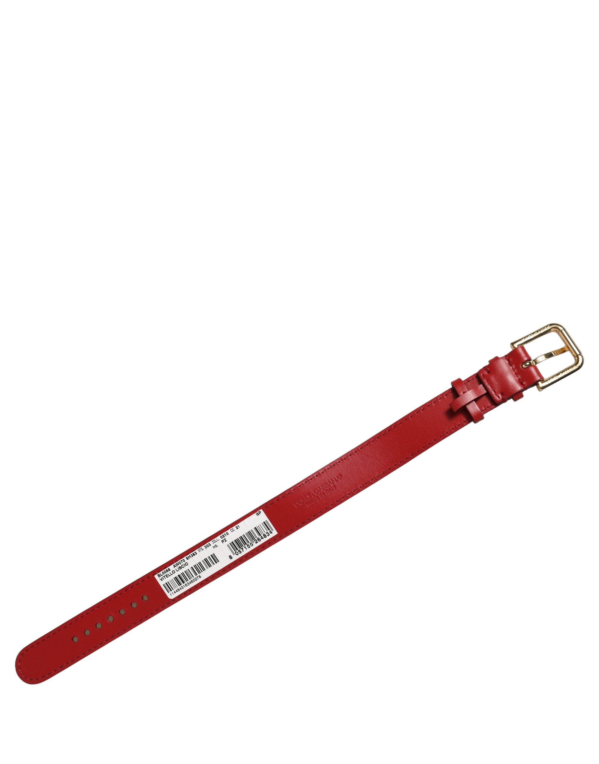 Dolce & Gabbana Red Calfskin Leather Gold Buckle Belt Strap Bracelet - Image 4