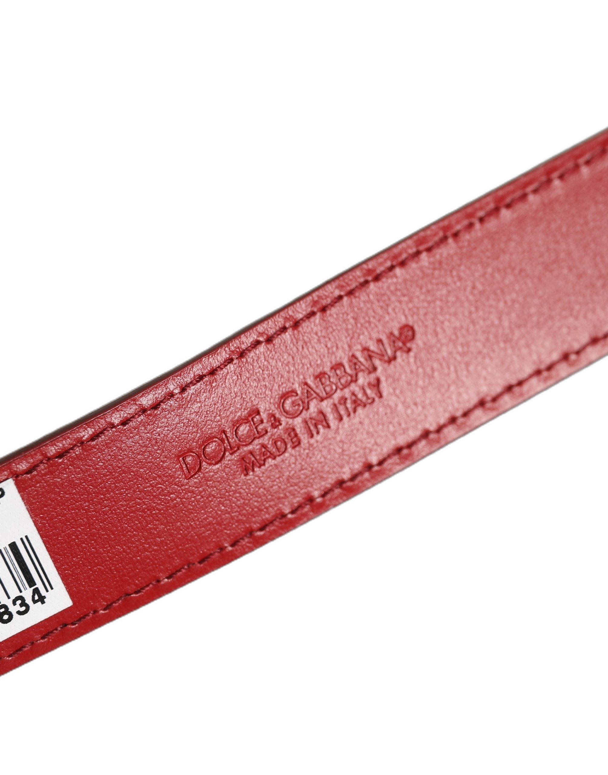Dolce & Gabbana Red Calfskin Leather Gold Buckle Belt Strap Bracelet - Image 6