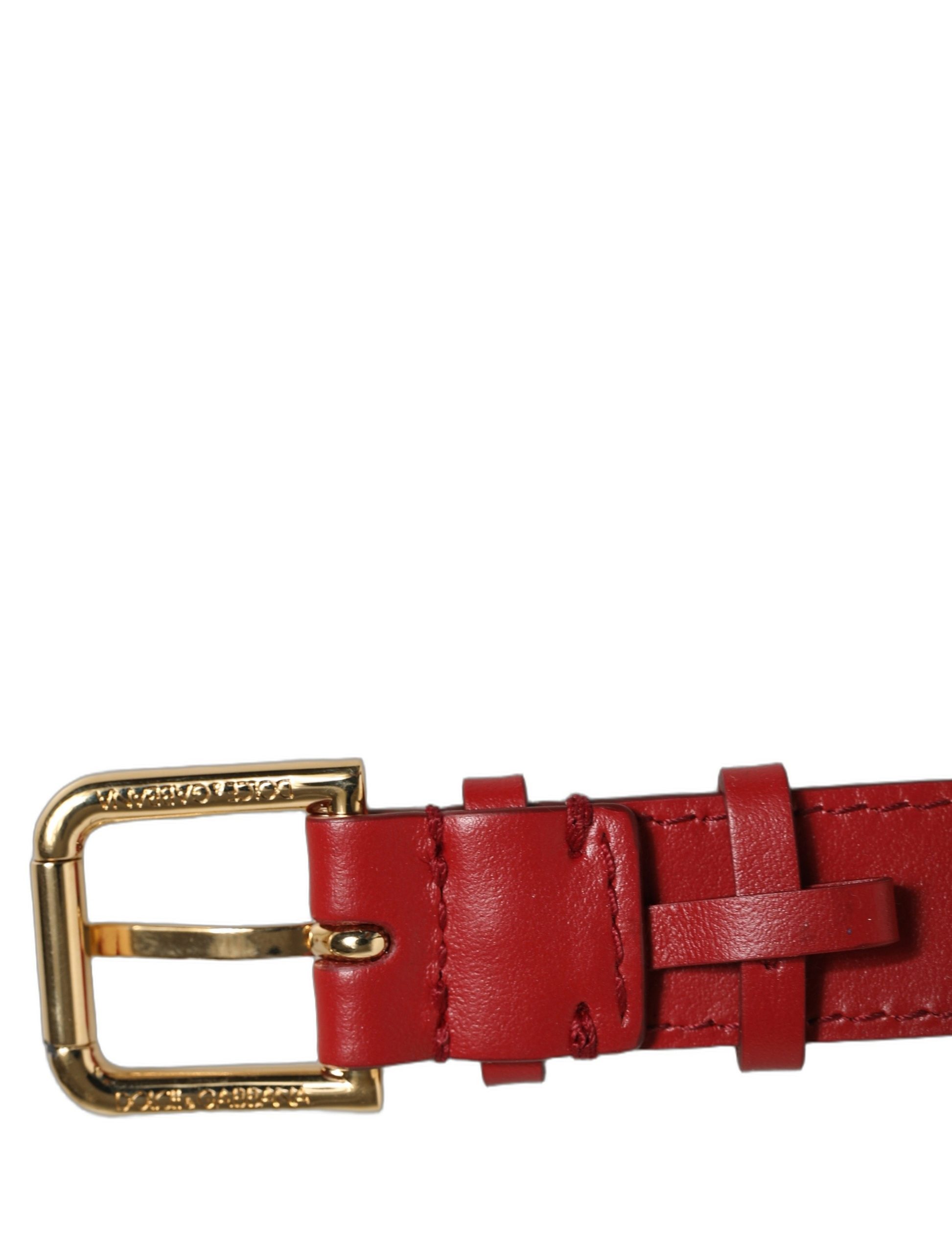 Dolce & Gabbana Red Calfskin Leather Gold Buckle Belt Strap Bracelet - Image 7