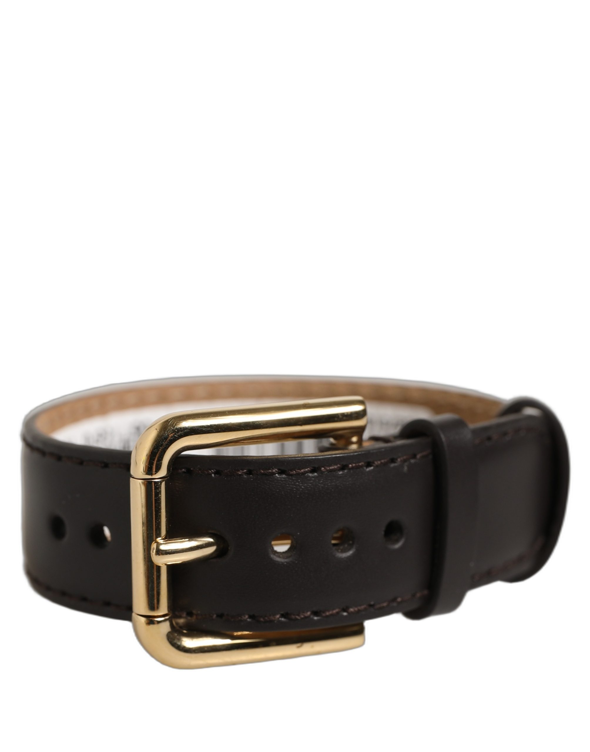 Dolce & Gabbana Black Calfskin Leather Gold Buckle Belt Strap Bracelet - Image 2