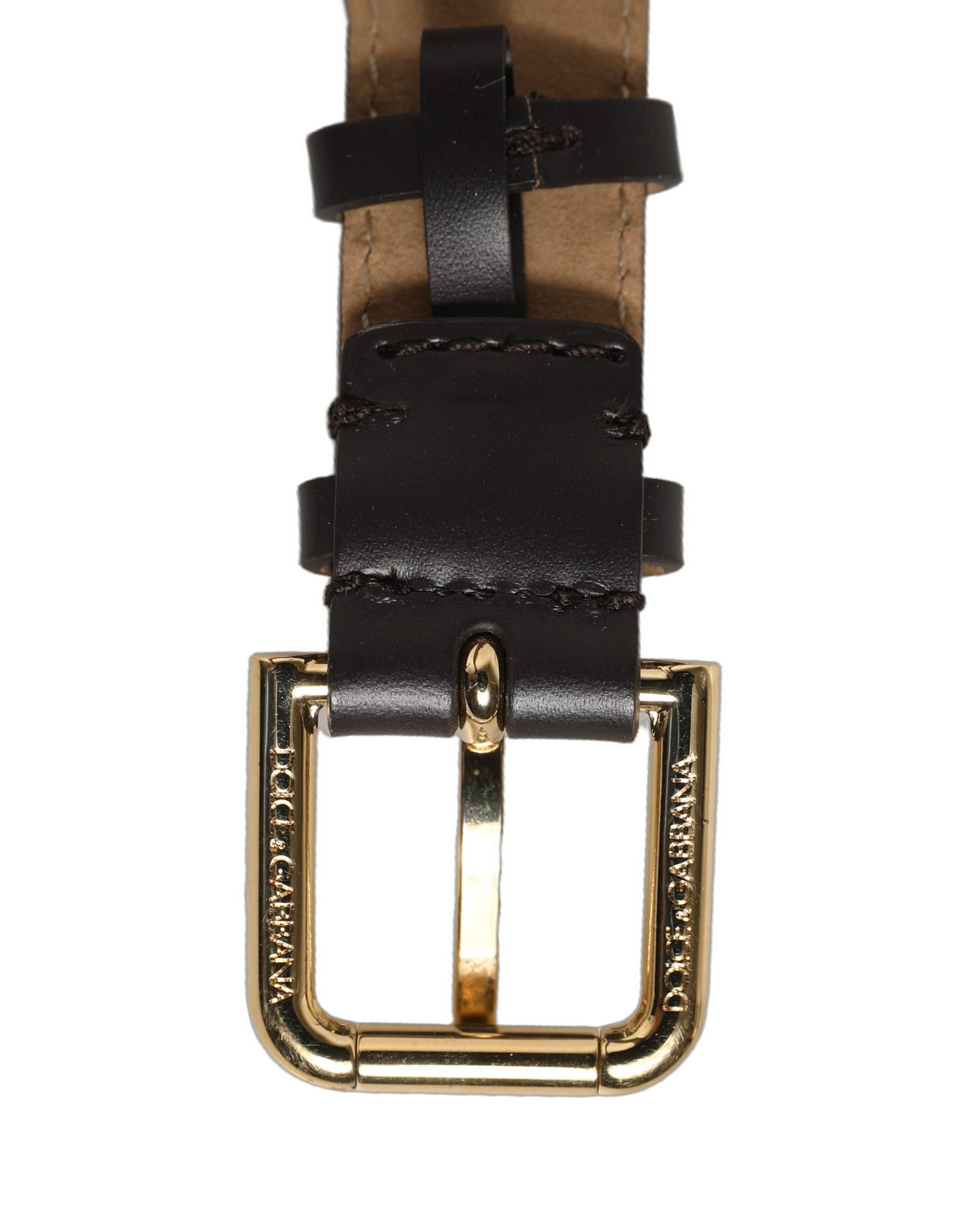 Dolce & Gabbana Black Calfskin Leather Gold Buckle Belt Strap Bracelet - Image 6