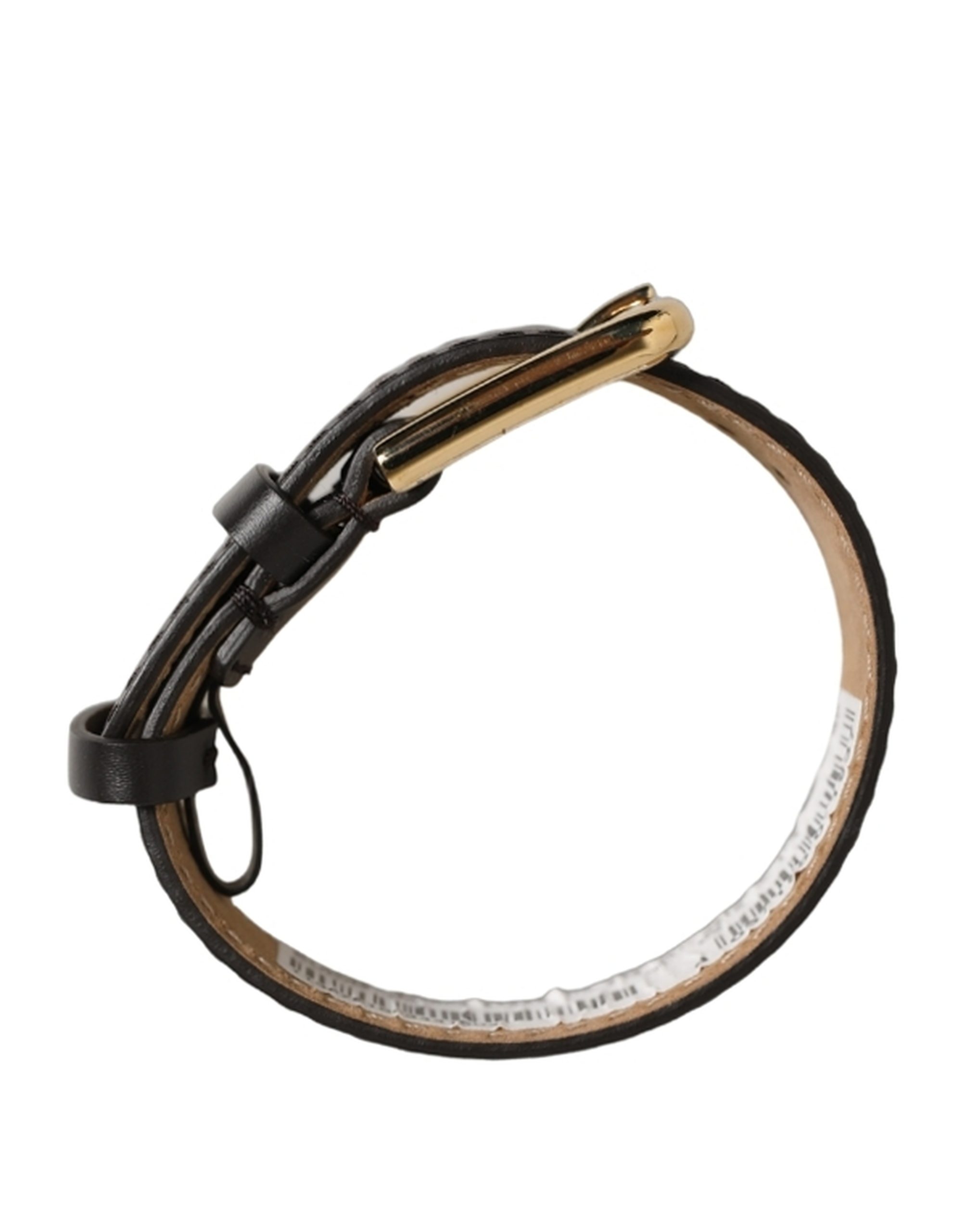 Dolce & Gabbana Black Calfskin Leather Gold Buckle Belt Strap Bracelet - Image 7