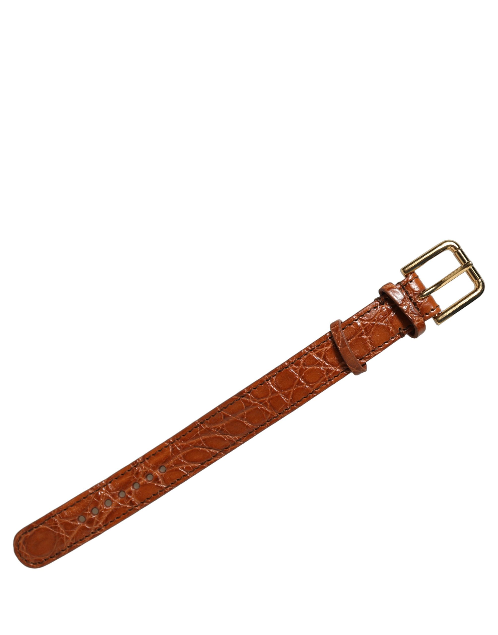 Dolce & Gabbana Brown Textured Leather Gold Buckle Belt Strap Bracelet - Image 2