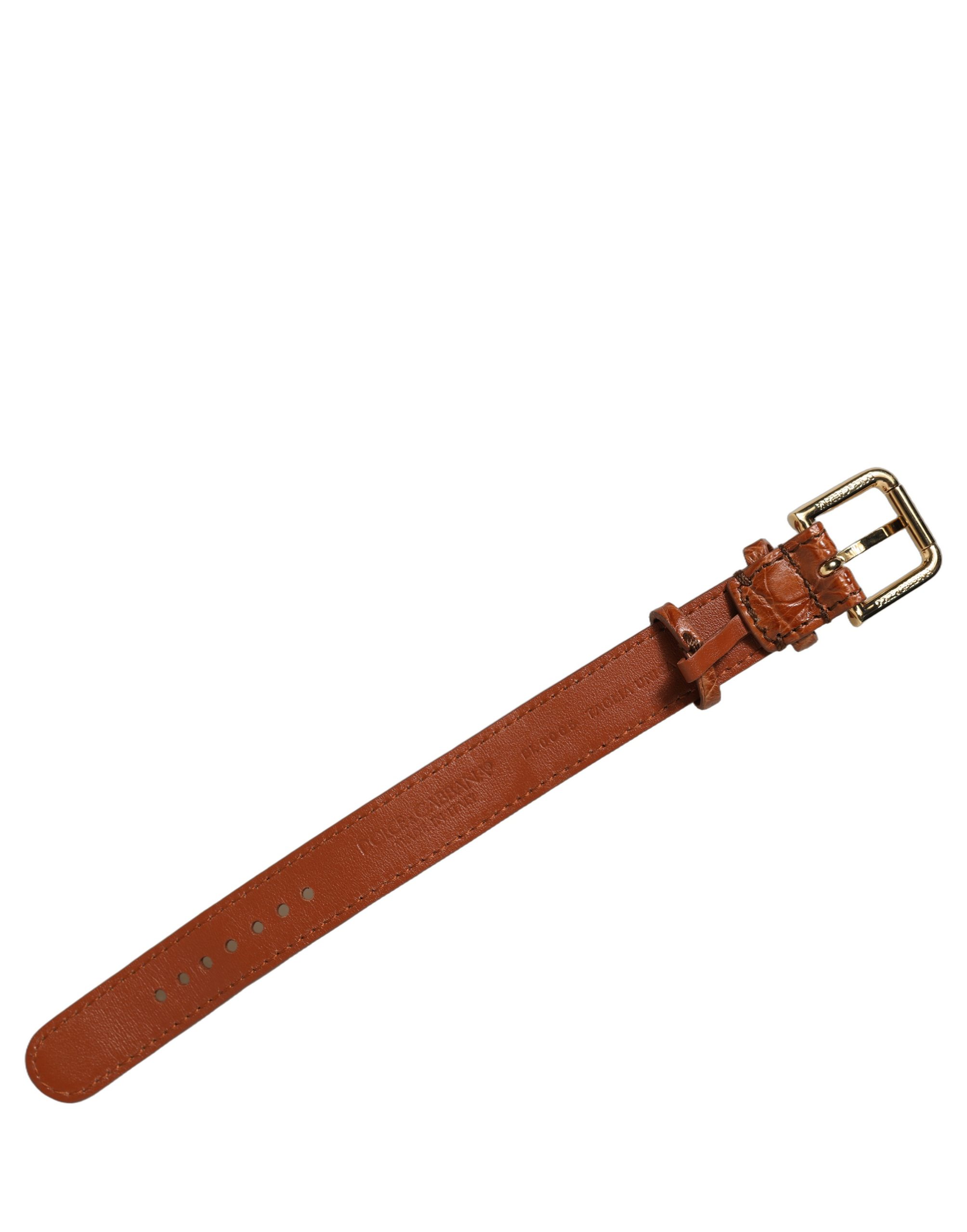 Dolce & Gabbana Brown Textured Leather Gold Buckle Belt Strap Bracelet - Image 3