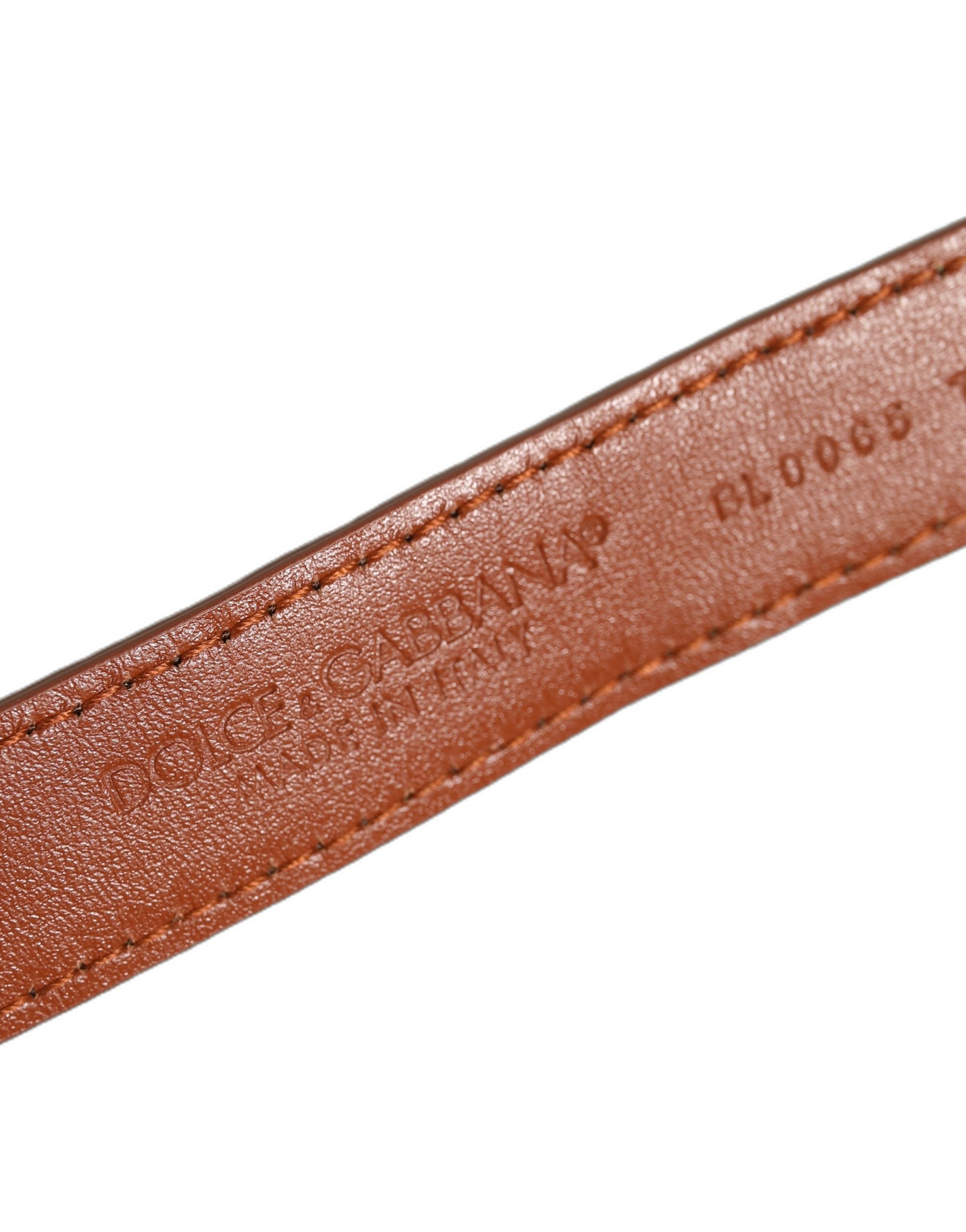 Dolce & Gabbana Brown Textured Leather Gold Buckle Belt Strap Bracelet - Image 4