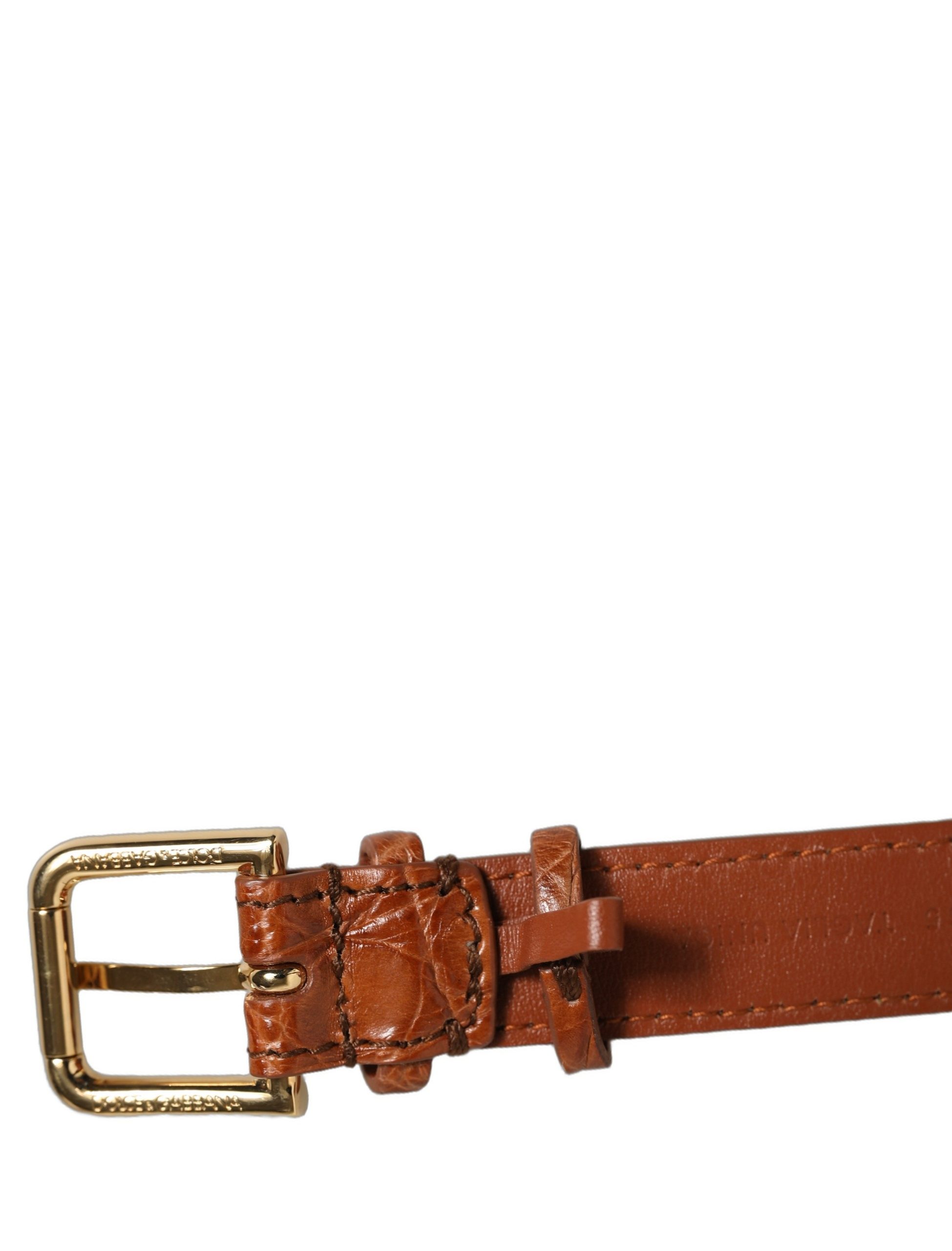 Dolce & Gabbana Brown Textured Leather Gold Buckle Belt Strap Bracelet - Image 5