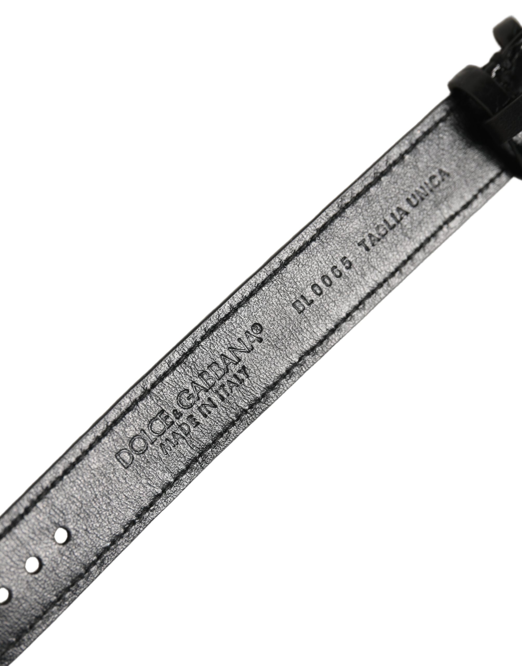 Dolce & Gabbana Black Textured Leather Gold Buckle Belt Strap Bracelet