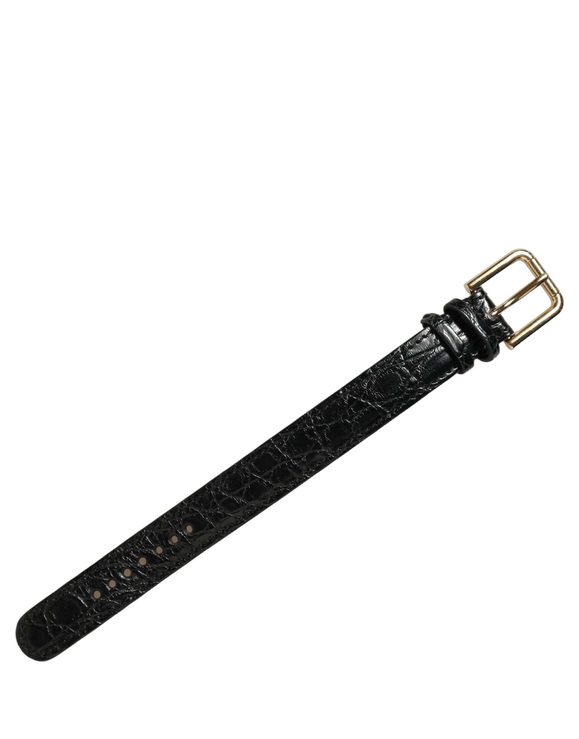 Dolce & Gabbana Black Textured Leather Gold Buckle Belt Strap Bracelet - Image 2