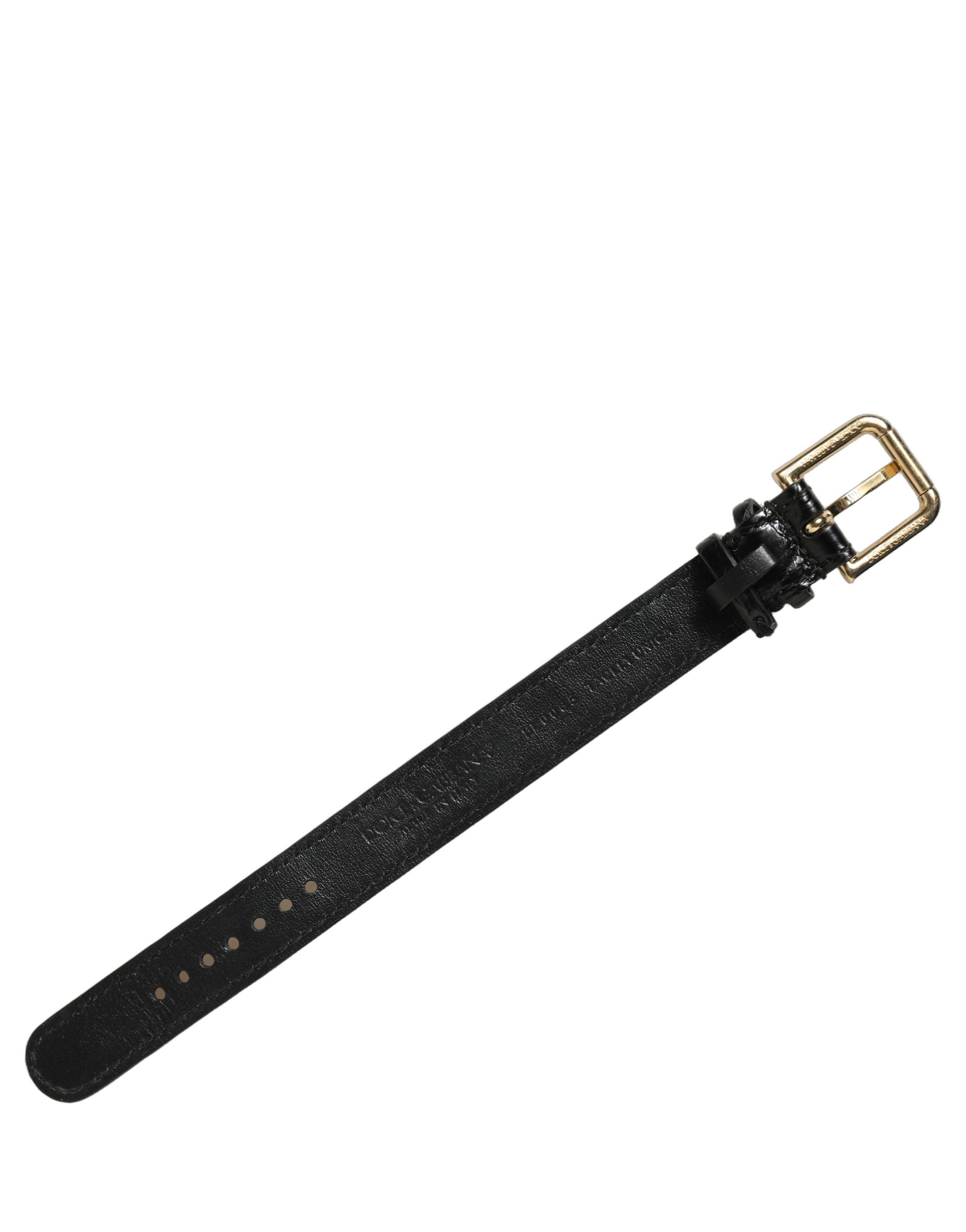 Dolce & Gabbana Black Textured Leather Gold Buckle Belt Strap Bracelet - Image 3