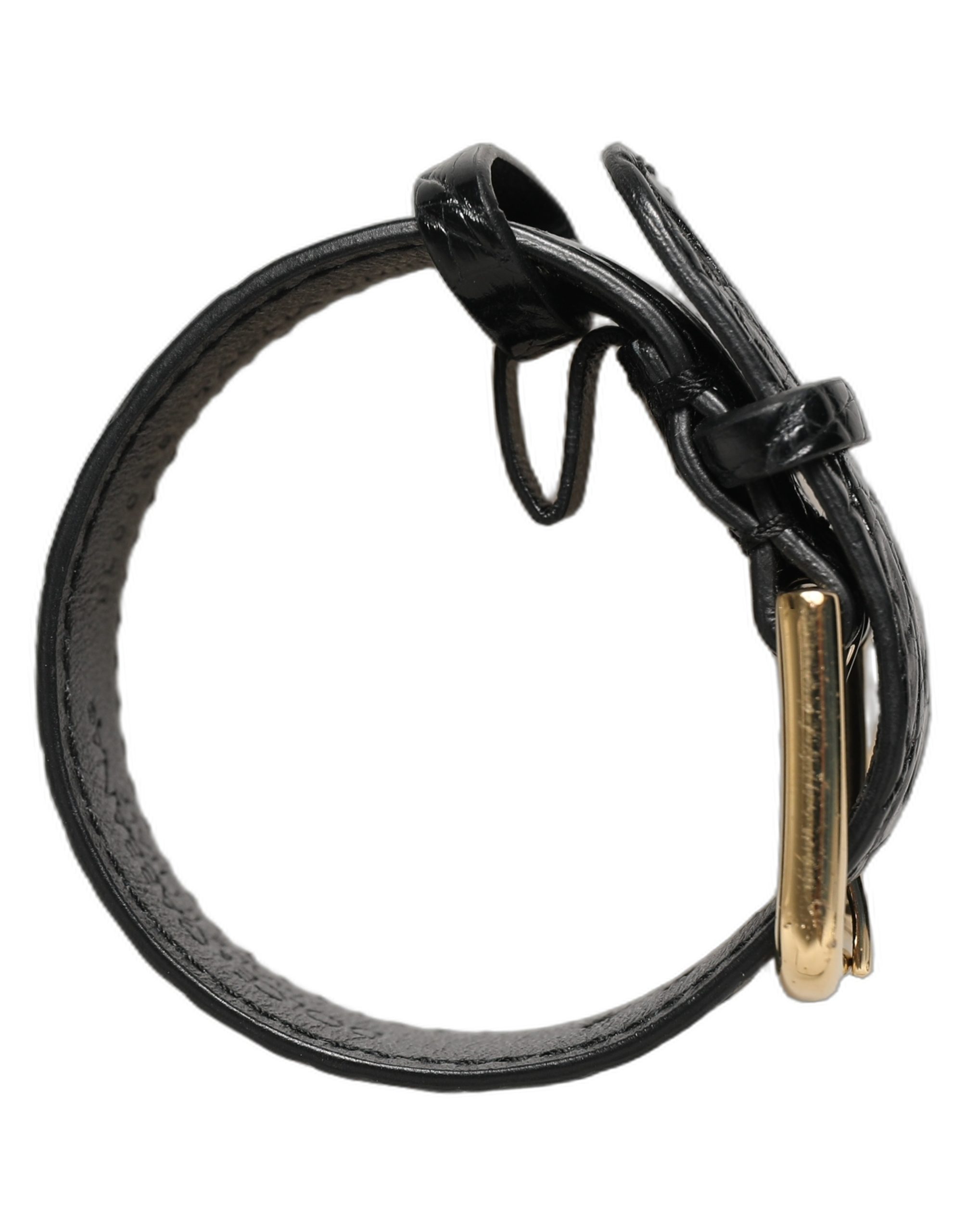 Dolce & Gabbana Black Textured Leather Gold Buckle Belt Strap Bracelet - Image 4