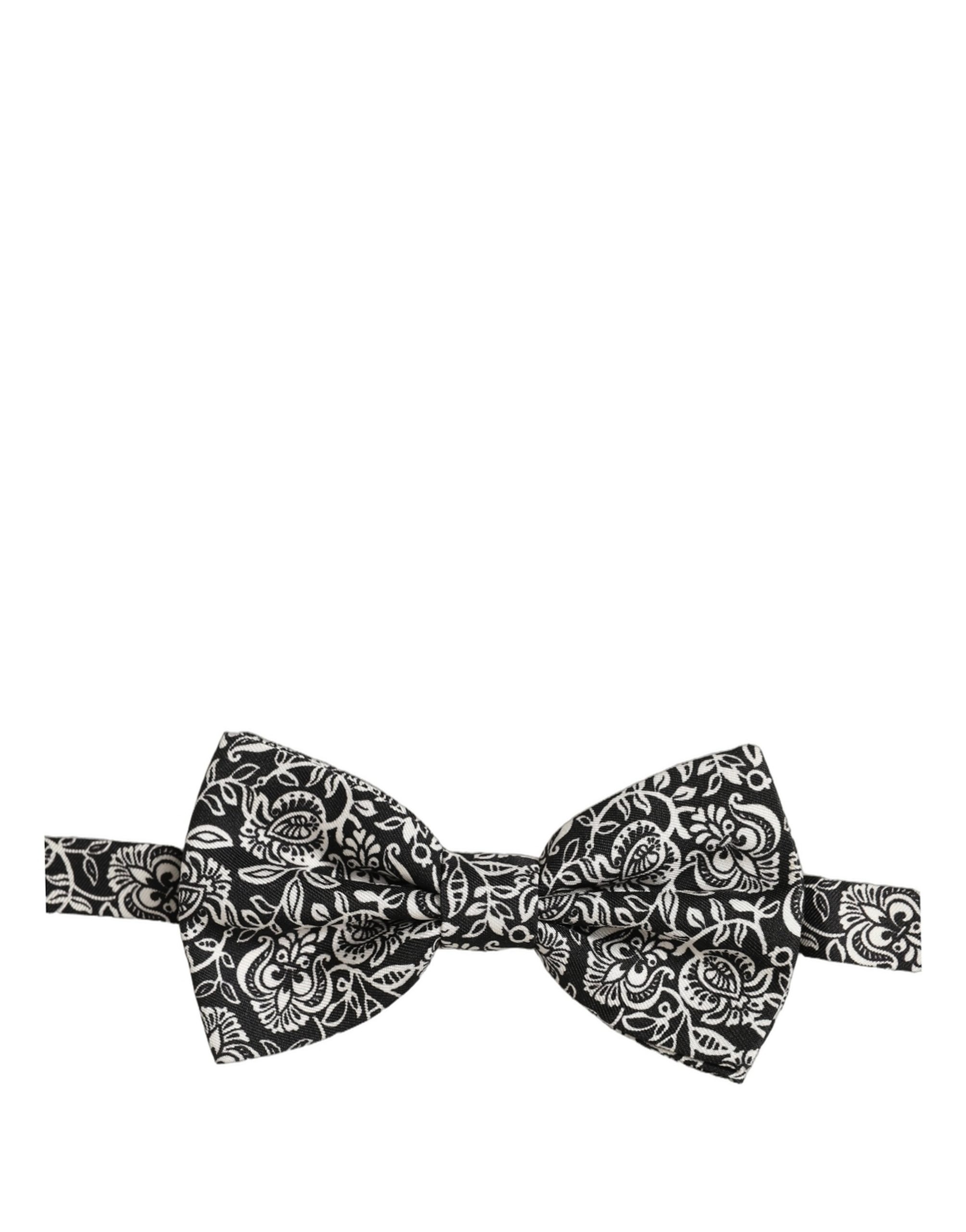 Dolce & Gabbana Tie Black White Paisley Silk Adjustable Neck Papillon Bow - Image 2