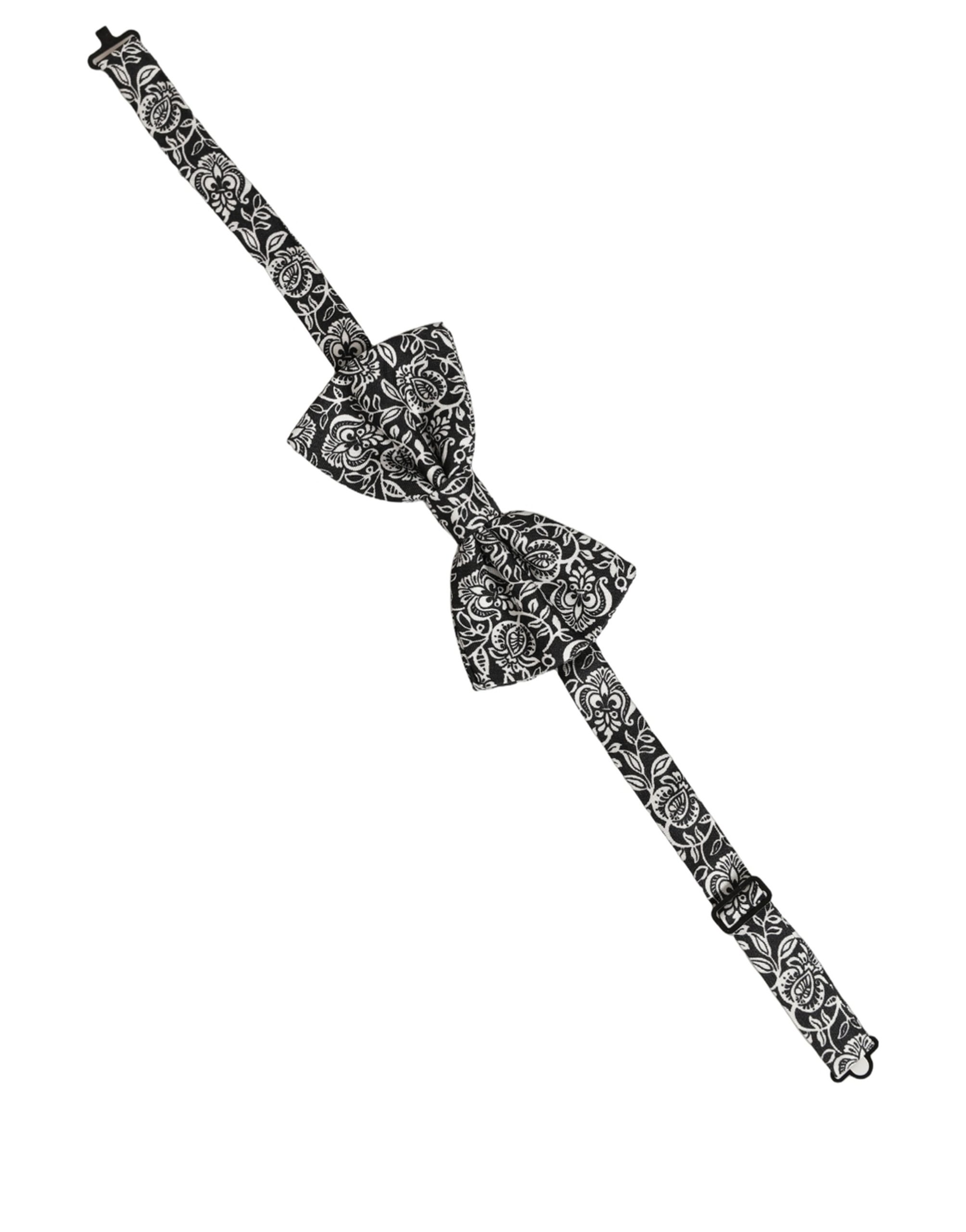 Dolce & Gabbana Tie Black White Paisley Silk Adjustable Neck Papillon Bow - Image 3