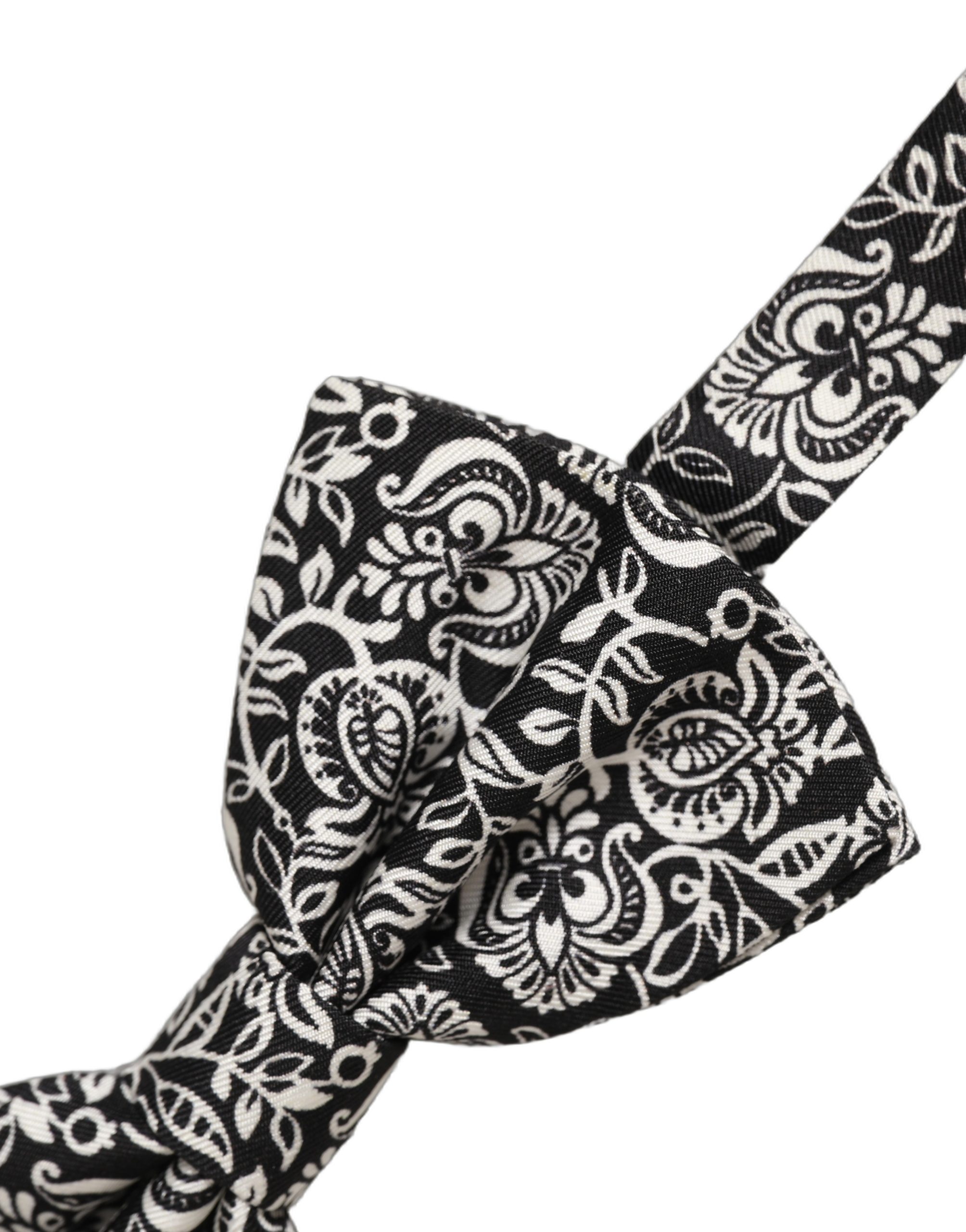Dolce & Gabbana Tie Black White Paisley Silk Adjustable Neck Papillon Bow - Image 4