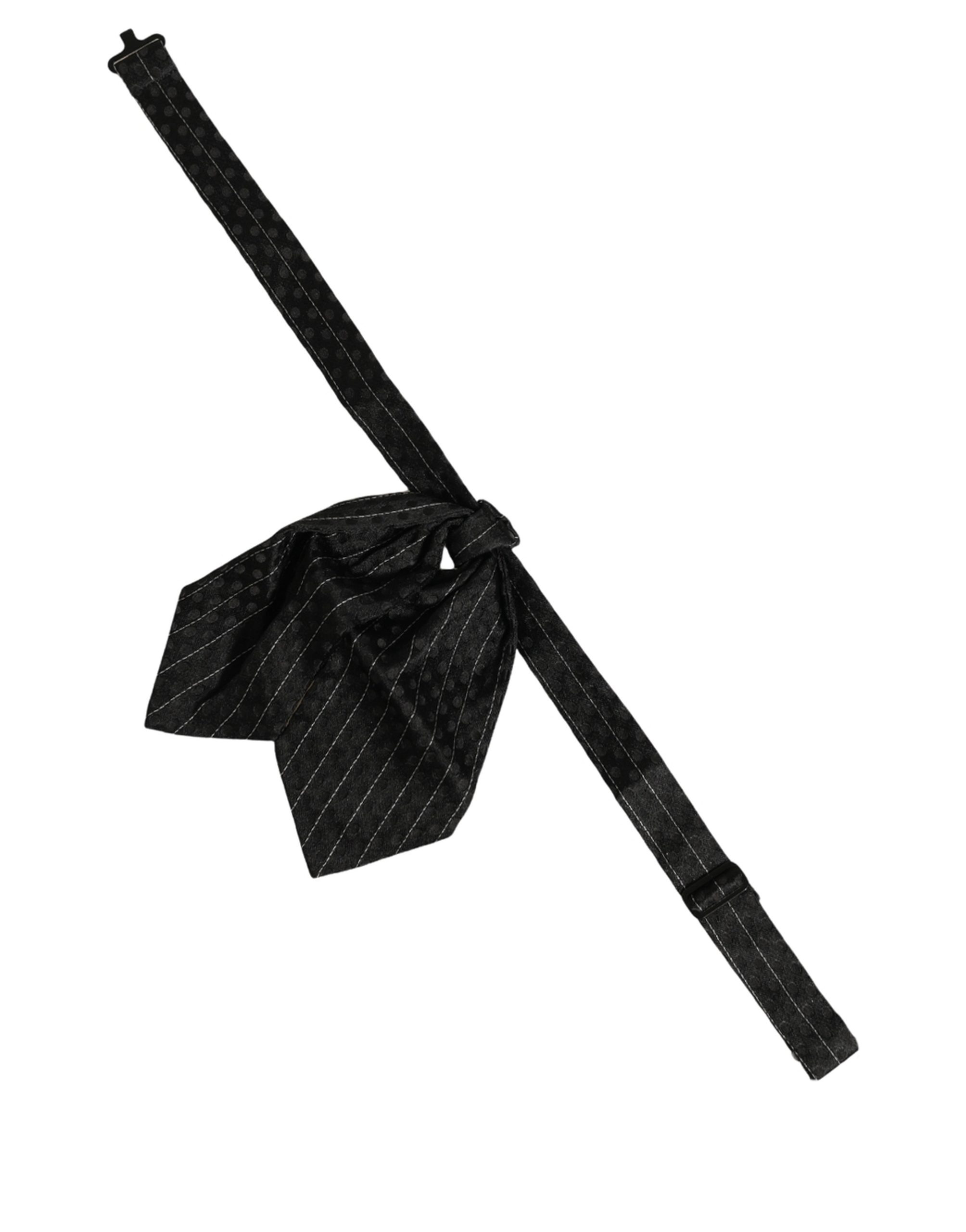 Dolce & Gabbana Men Black Pinstripe Silk Adjustable Neck Papillon Bow Tie - Image 2